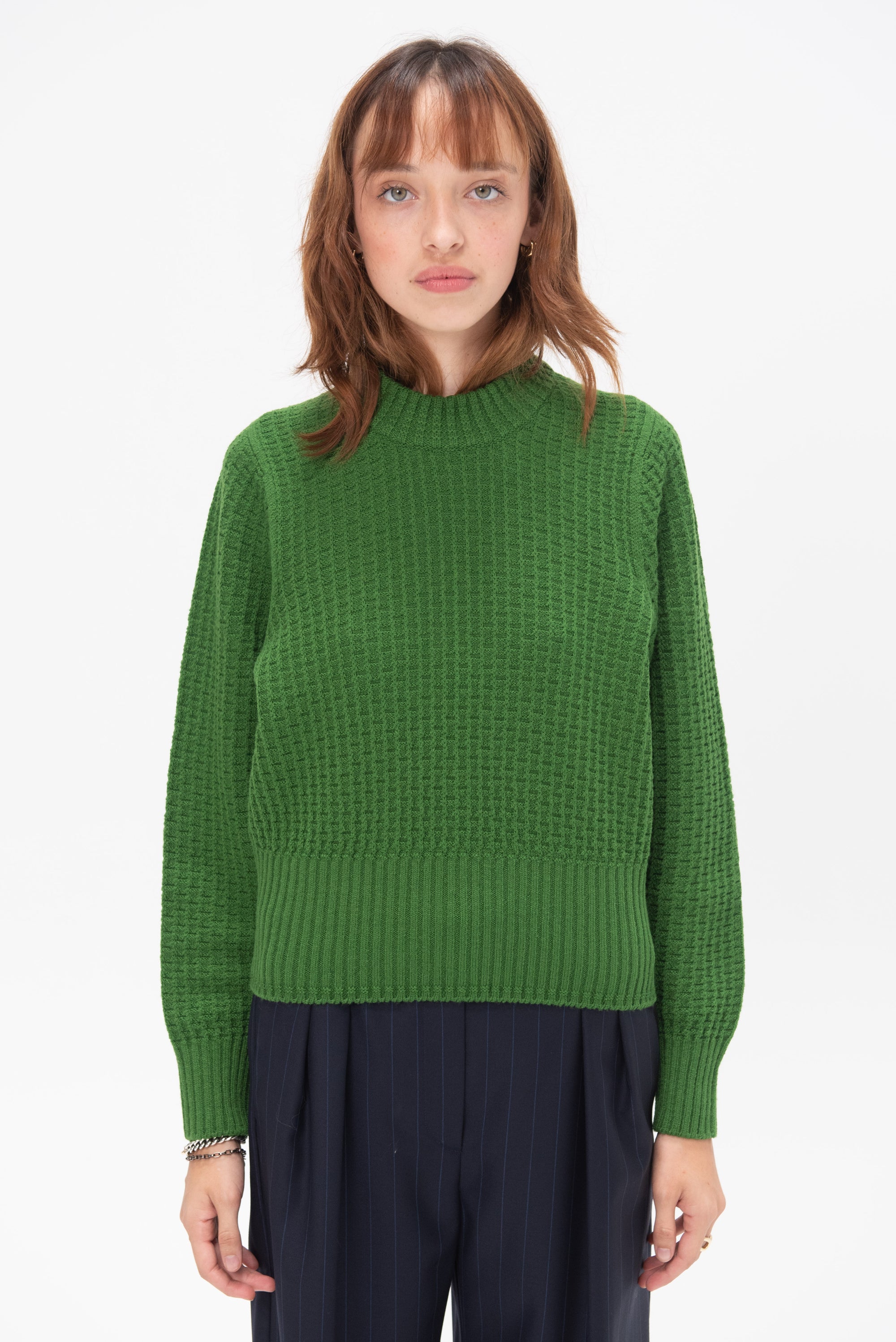 MOLLI - Baguette Fine Waffle Knit Sweater, Matcha