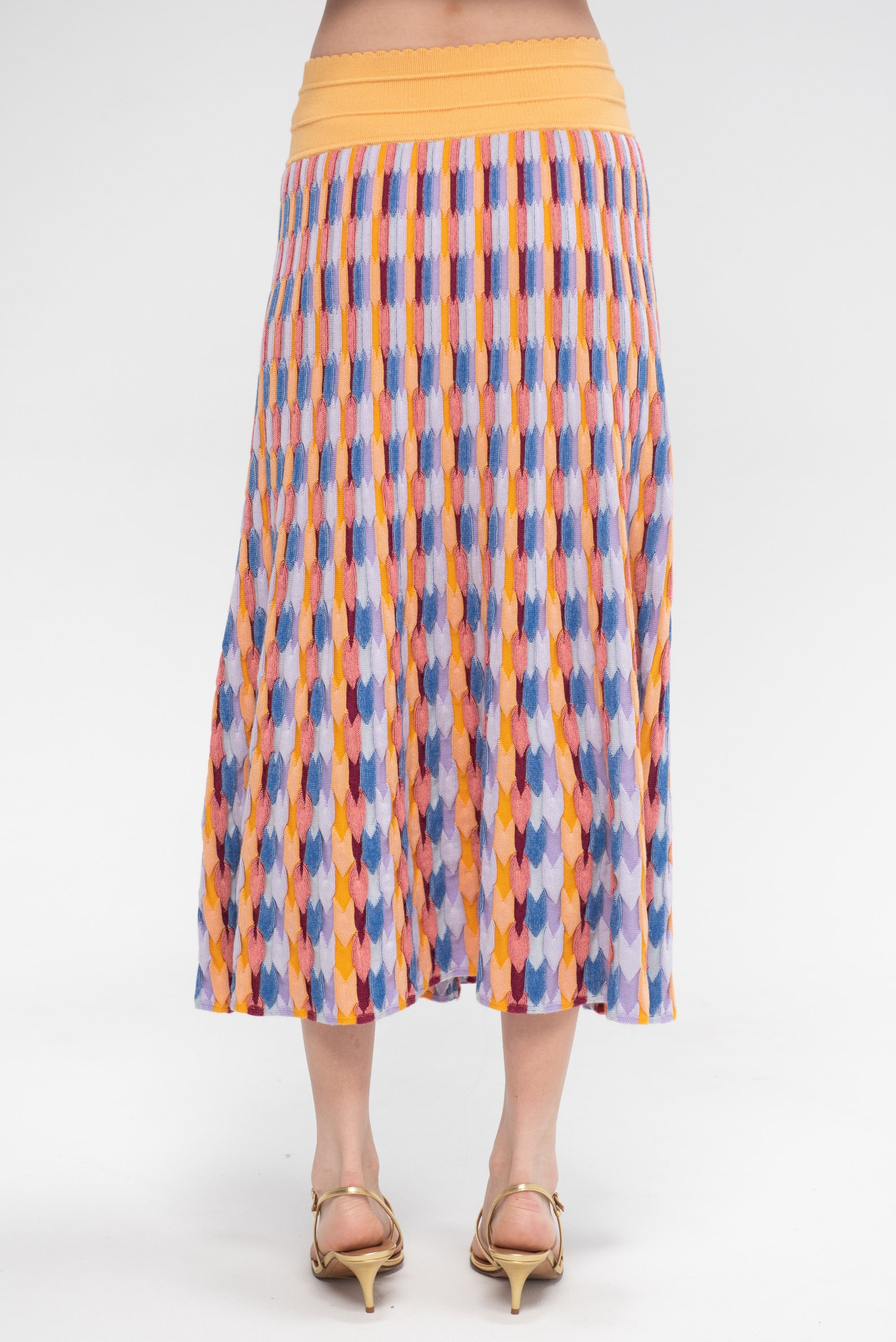 Multicolored Zellige Knit Skirt, Multi Orange