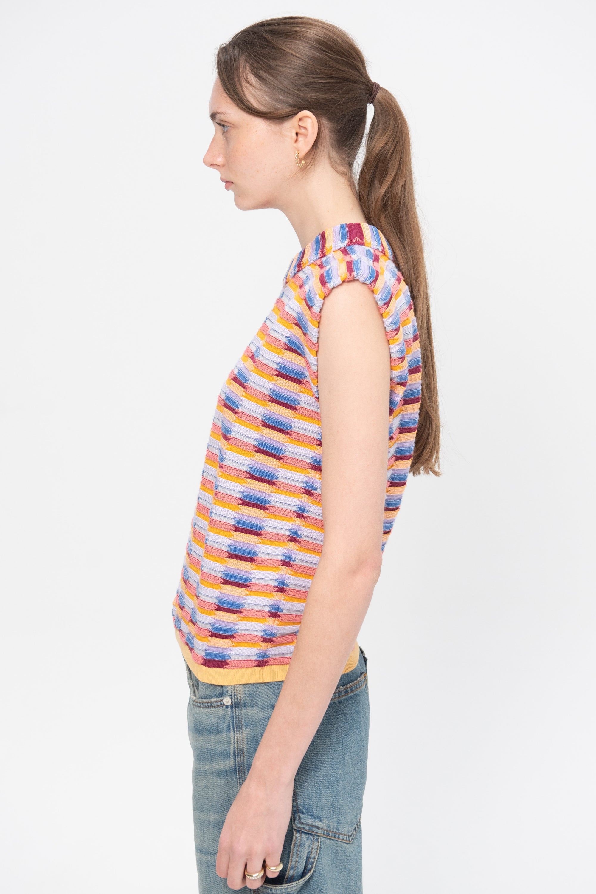 Soft Multi-Colored Zellige Knit Top, Multi Orange