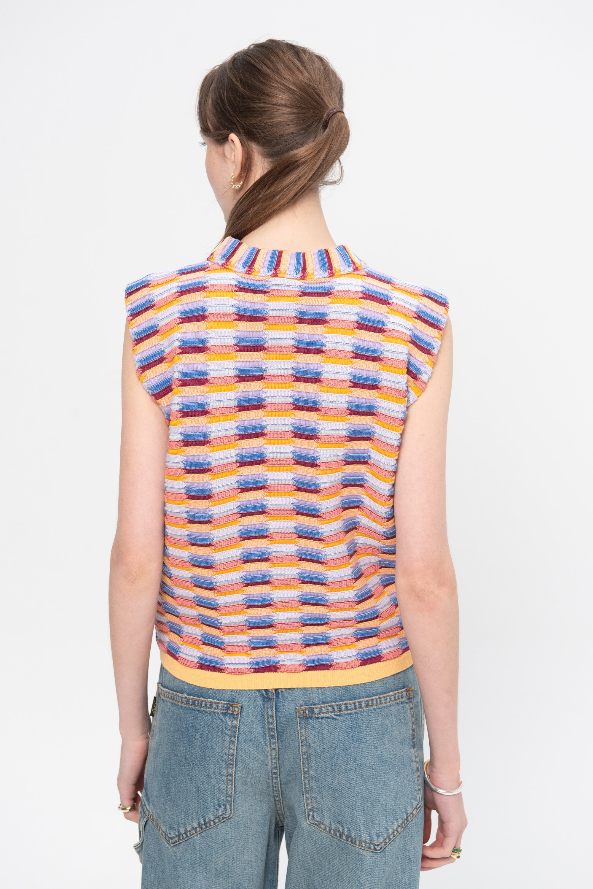 Soft Multi-Colored Zellige Knit Top, Multi Orange