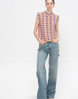 Soft Multi-Colored Zellige Knit Top, Multi Orange