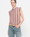 Soft Multi-Colored Zellige Knit Top, Multi Orange