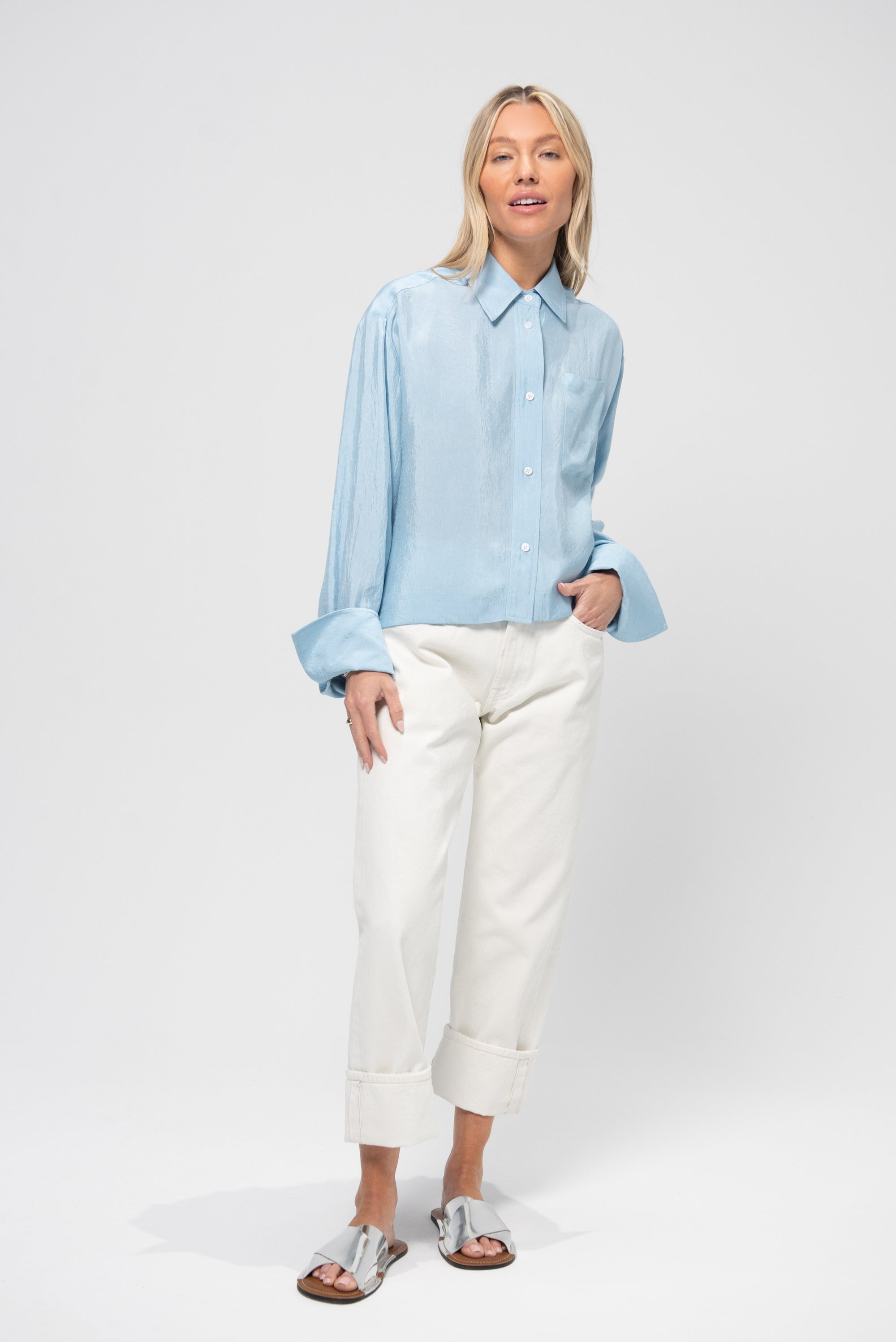 Cropped Button Down Shirt, Sky