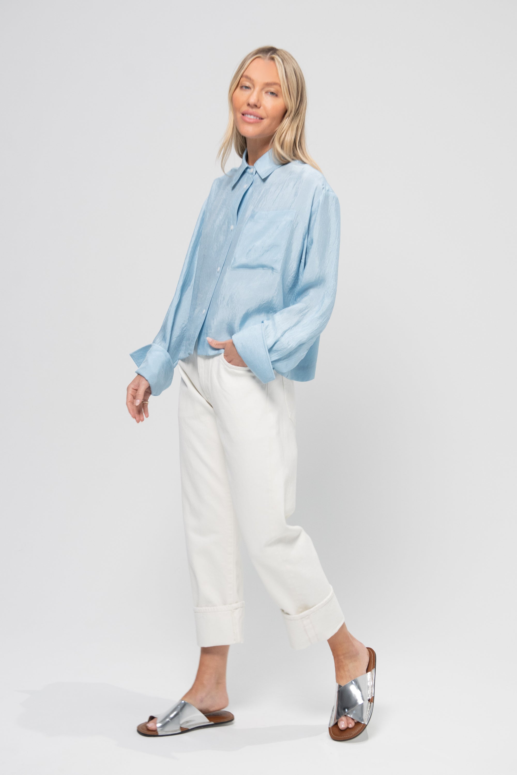 Cropped Button Down Shirt, Sky