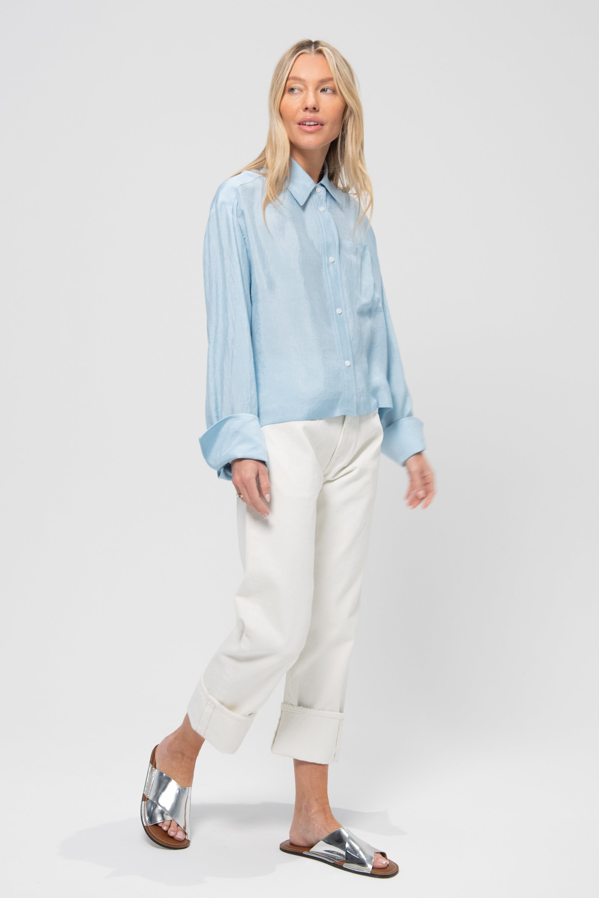 Cropped Button Down Shirt, Sky