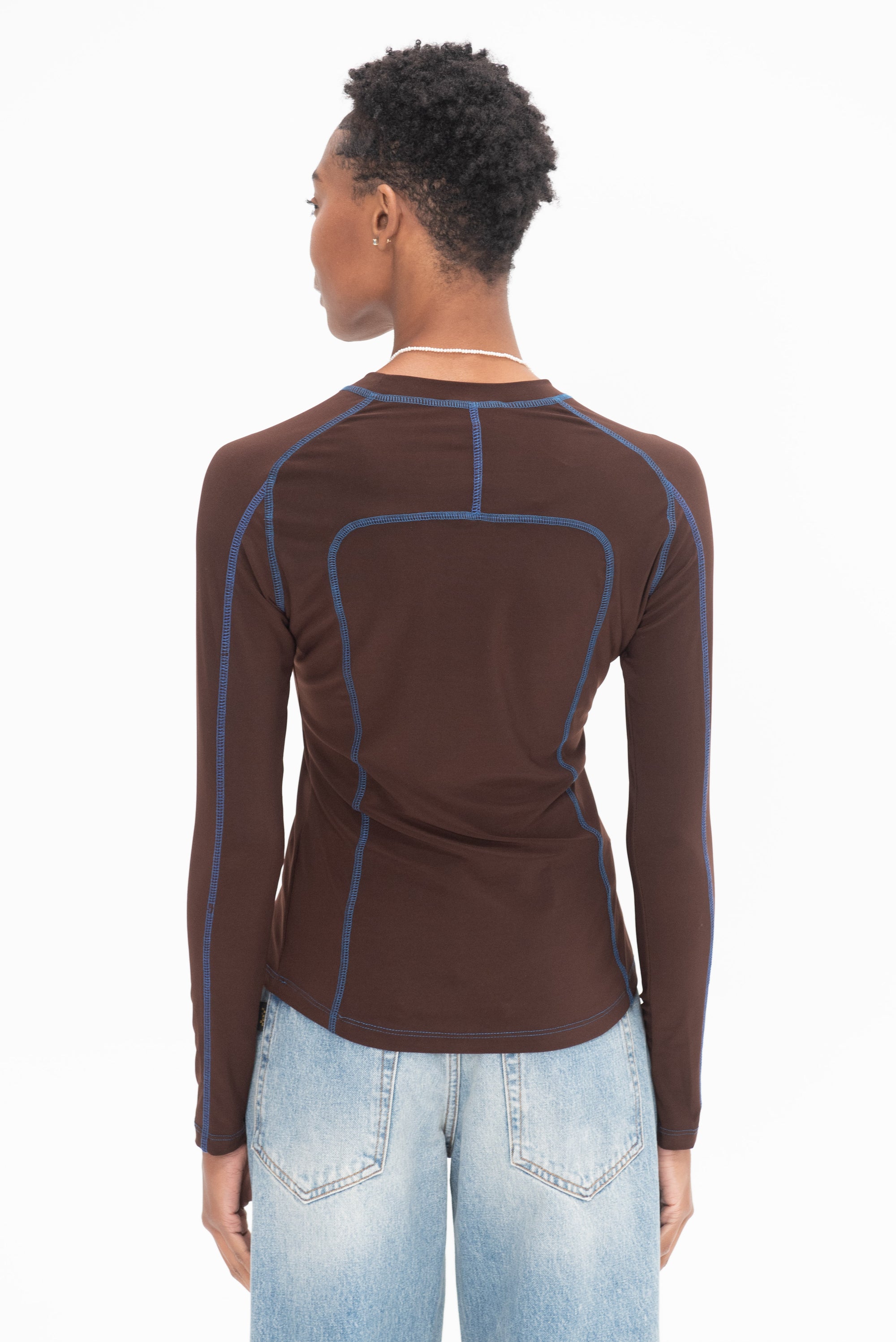 NOMIA DESIGN - Long Sleeve Paneled Scuba Top, Bark &amp; Cobalt