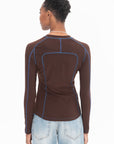 NOMIA DESIGN - Long Sleeve Paneled Scuba Top, Bark & Cobalt