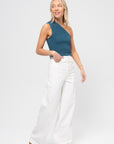 Smocked One Shoulder Top, Petrol