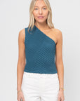 Smocked One Shoulder Top, Petrol