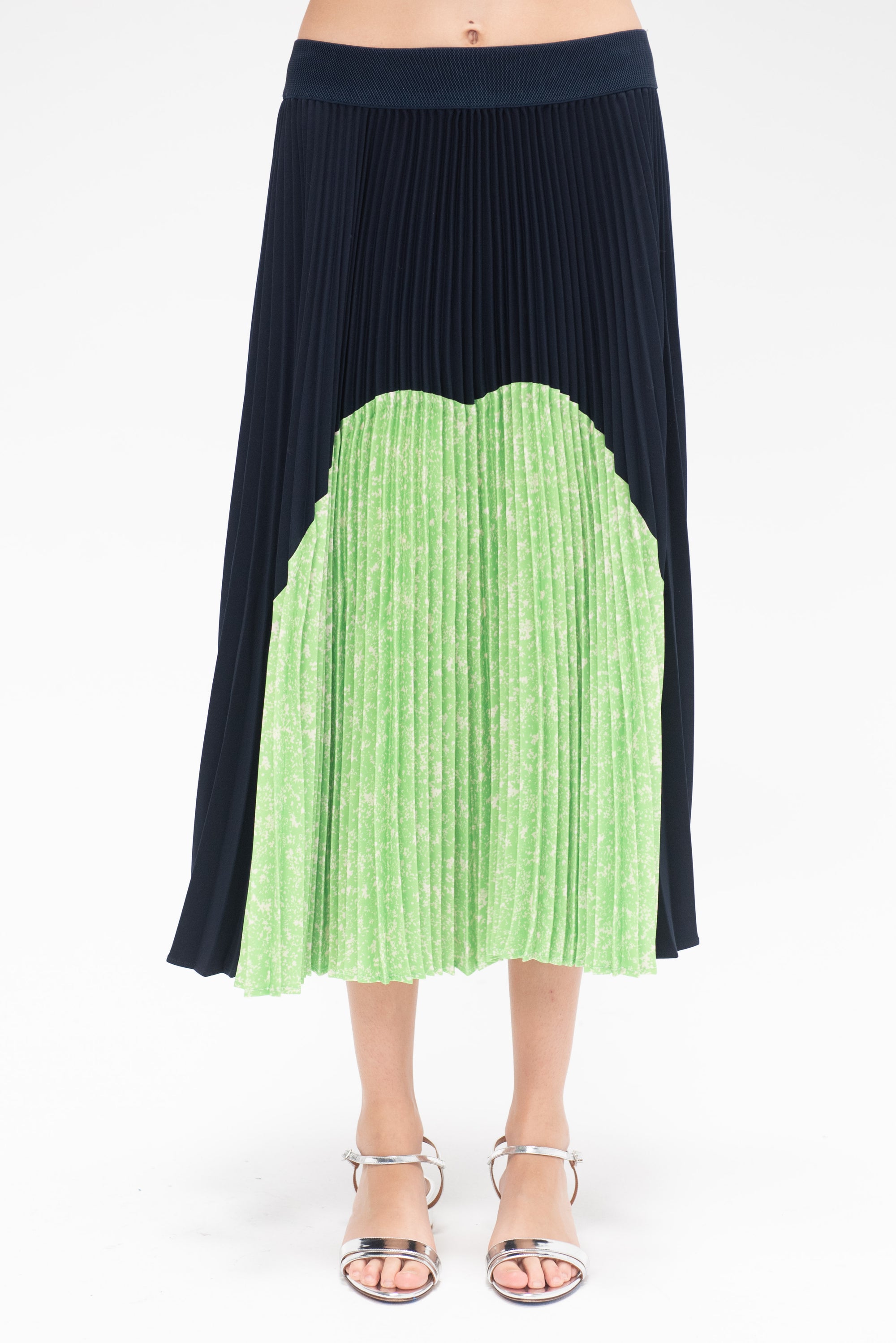 NOMIA - Sunburst Pleated Skirt, Midnight and Lime