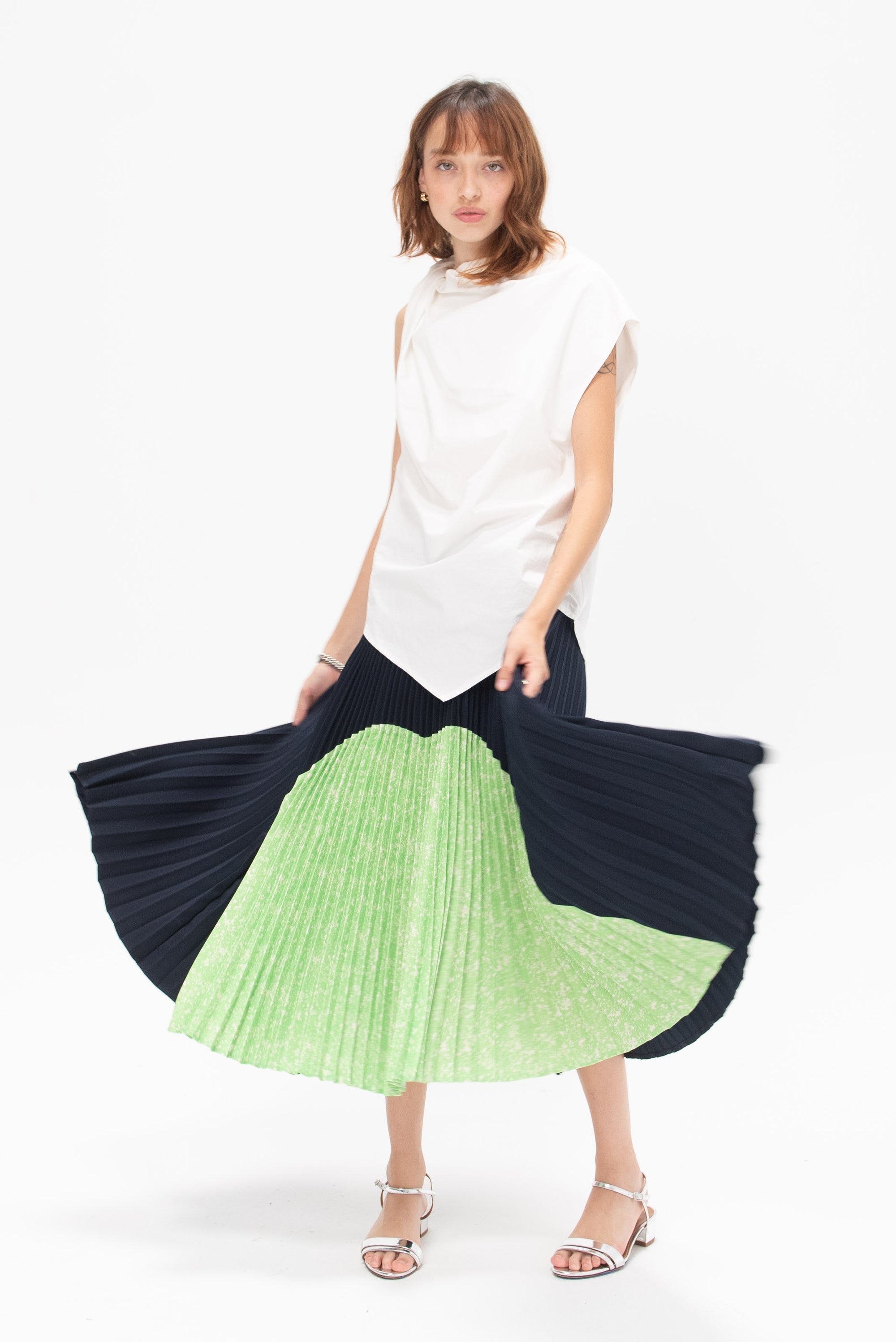 NOMIA - Sunburst Pleated Skirt, Midnight and Lime