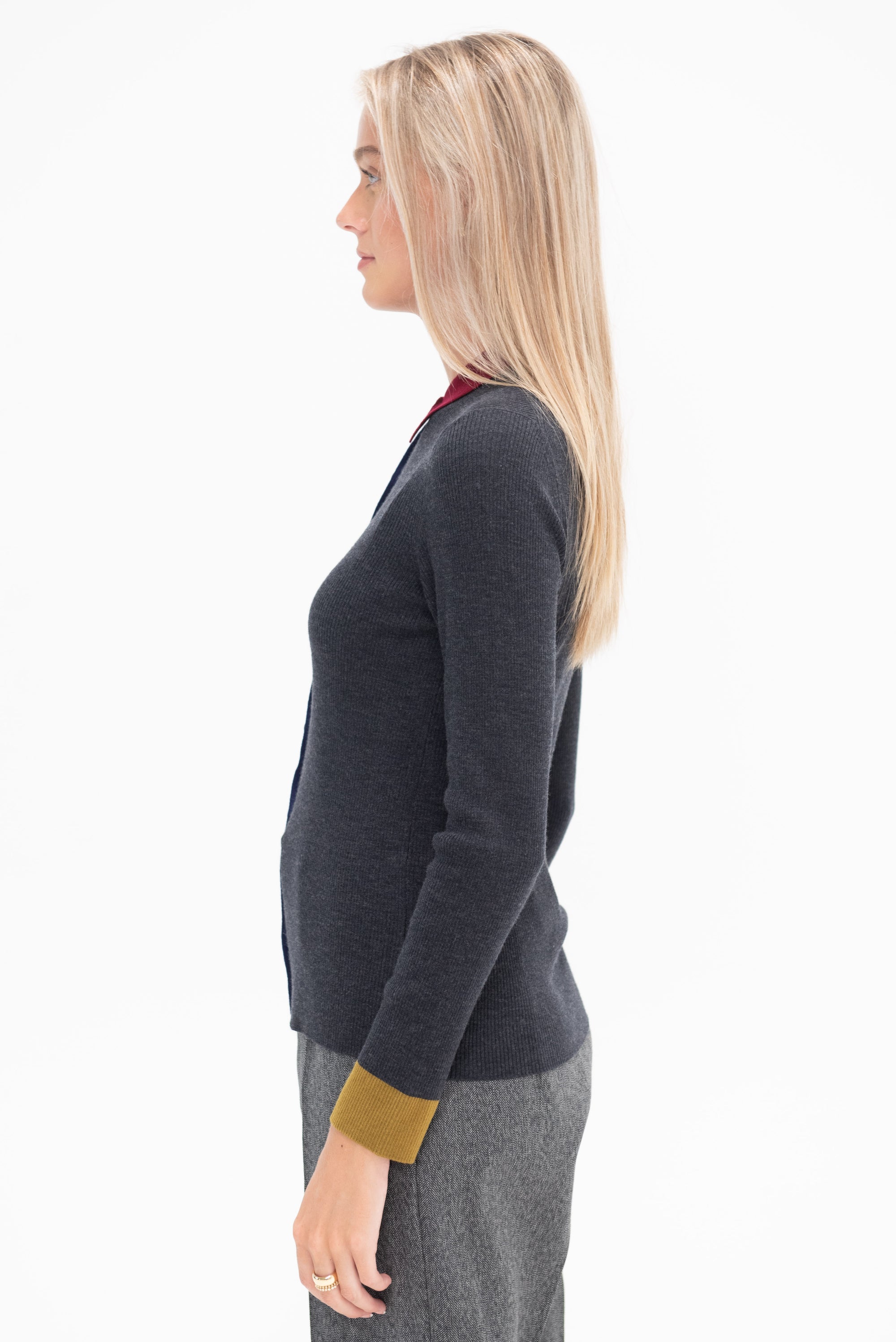 Stretch Merino Cardigan, Charcoal