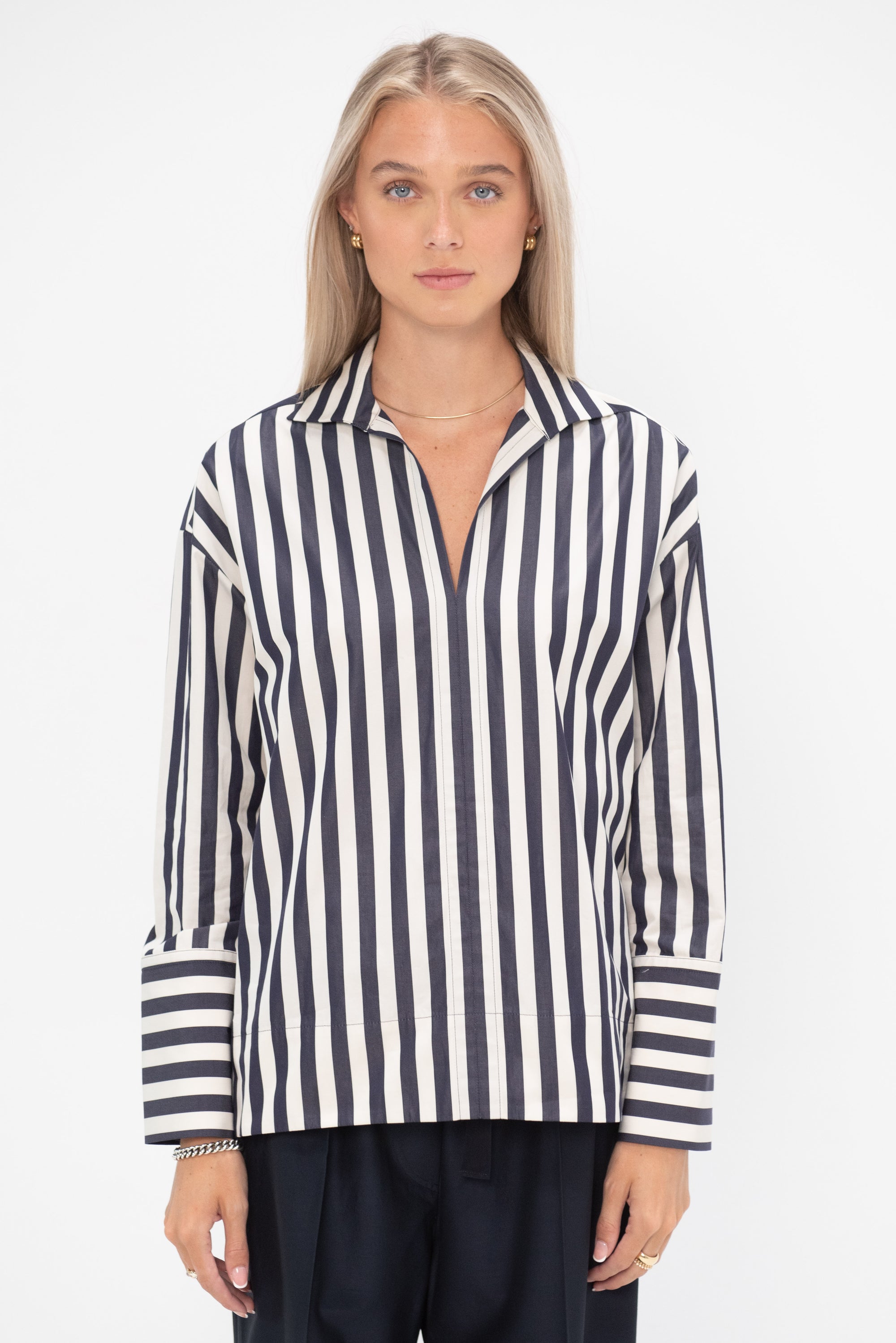 ODEEH - Stripe Blouse, Navy & White