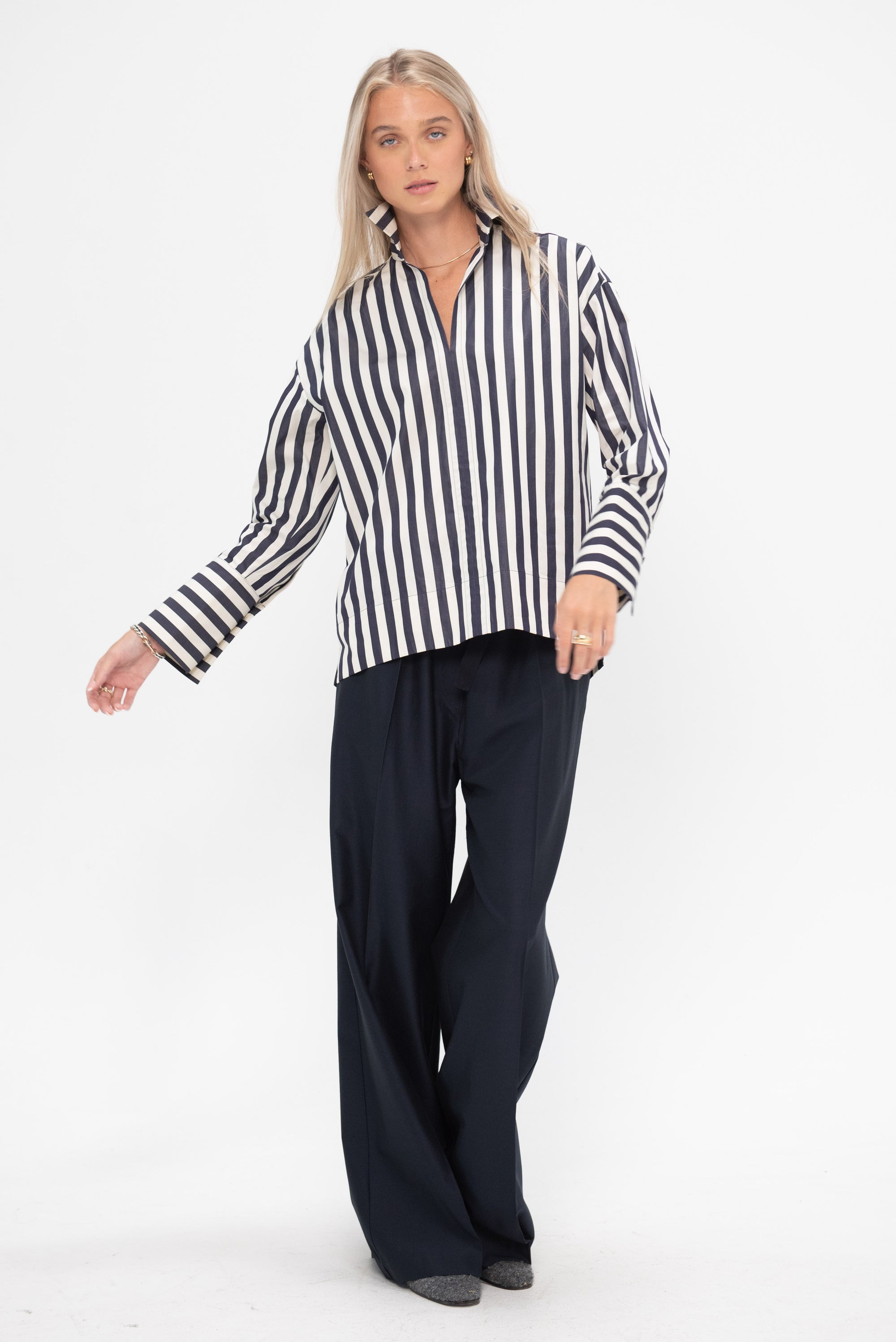 ODEEH - Stripe Blouse, Navy & White