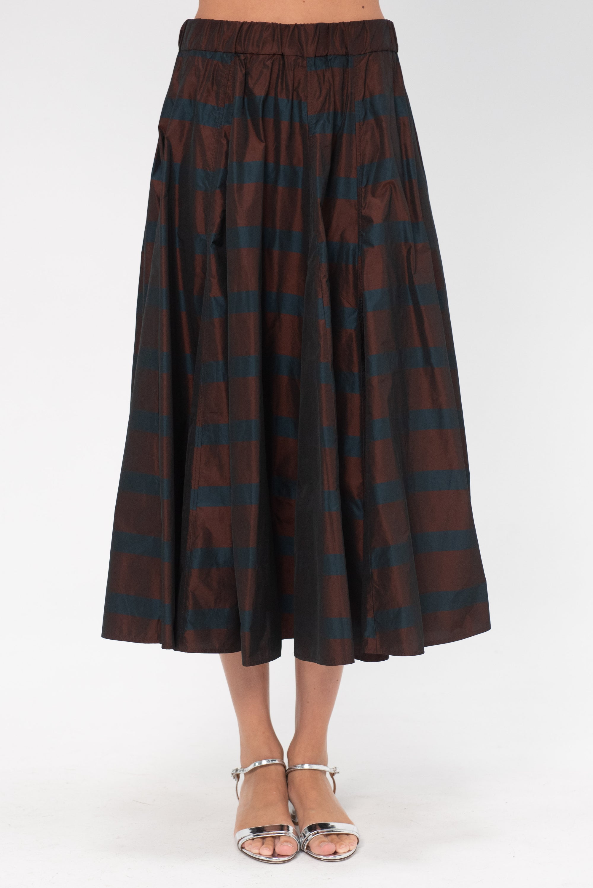 ODEEH - Striped Taffeta Skirt, Burgundy