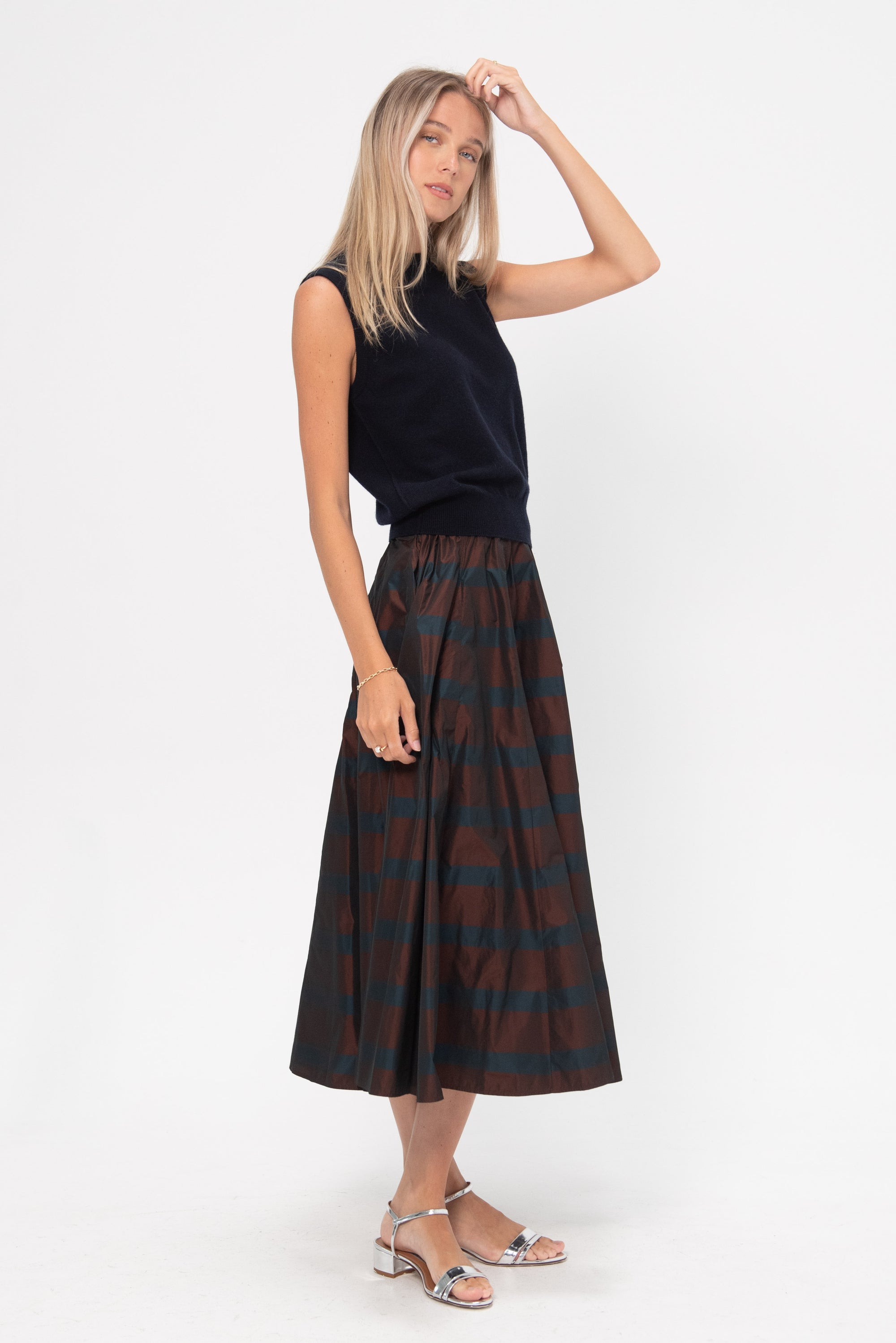 ODEEH - Striped Taffeta Skirt, Burgundy