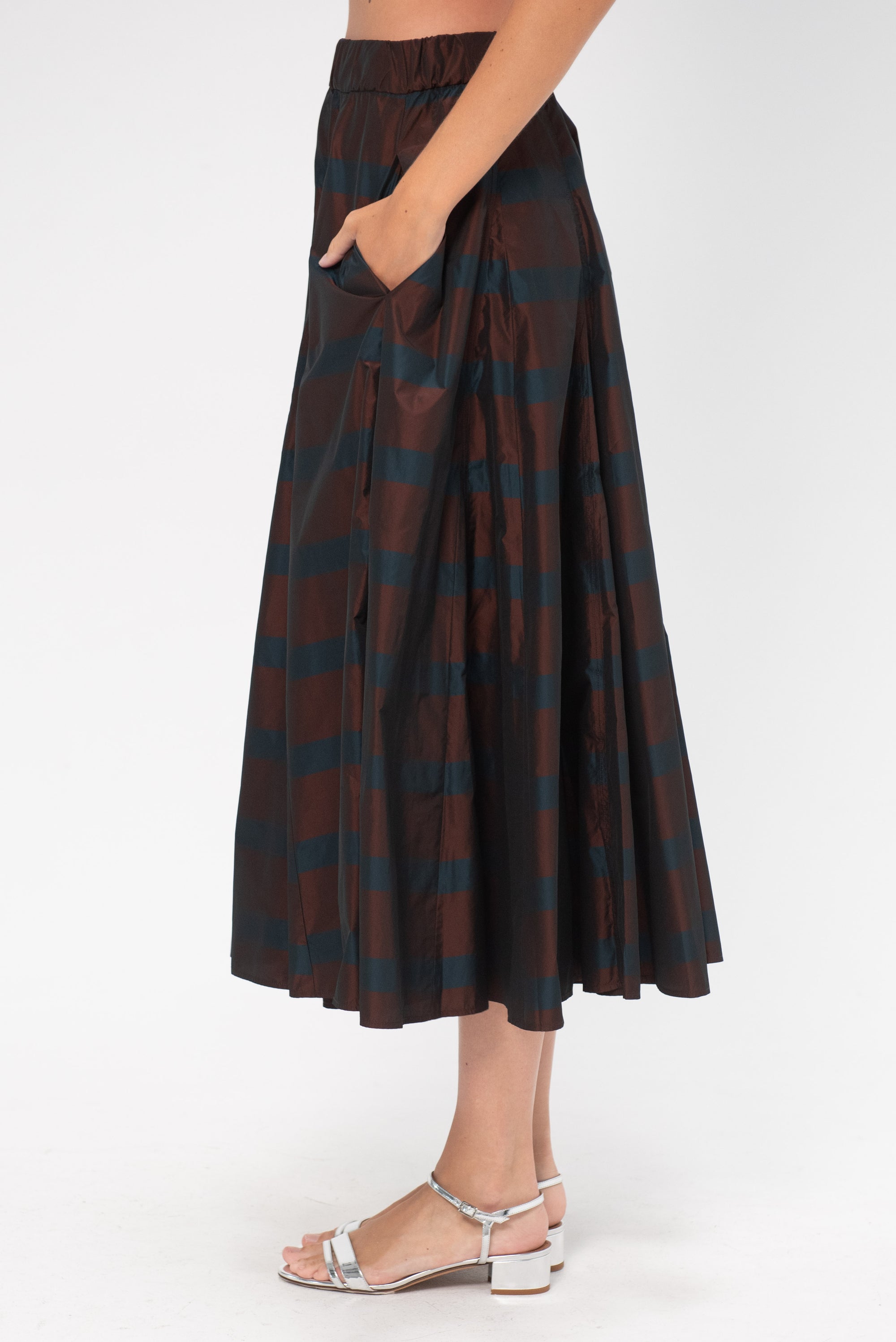 ODEEH - Striped Taffeta Skirt, Burgundy