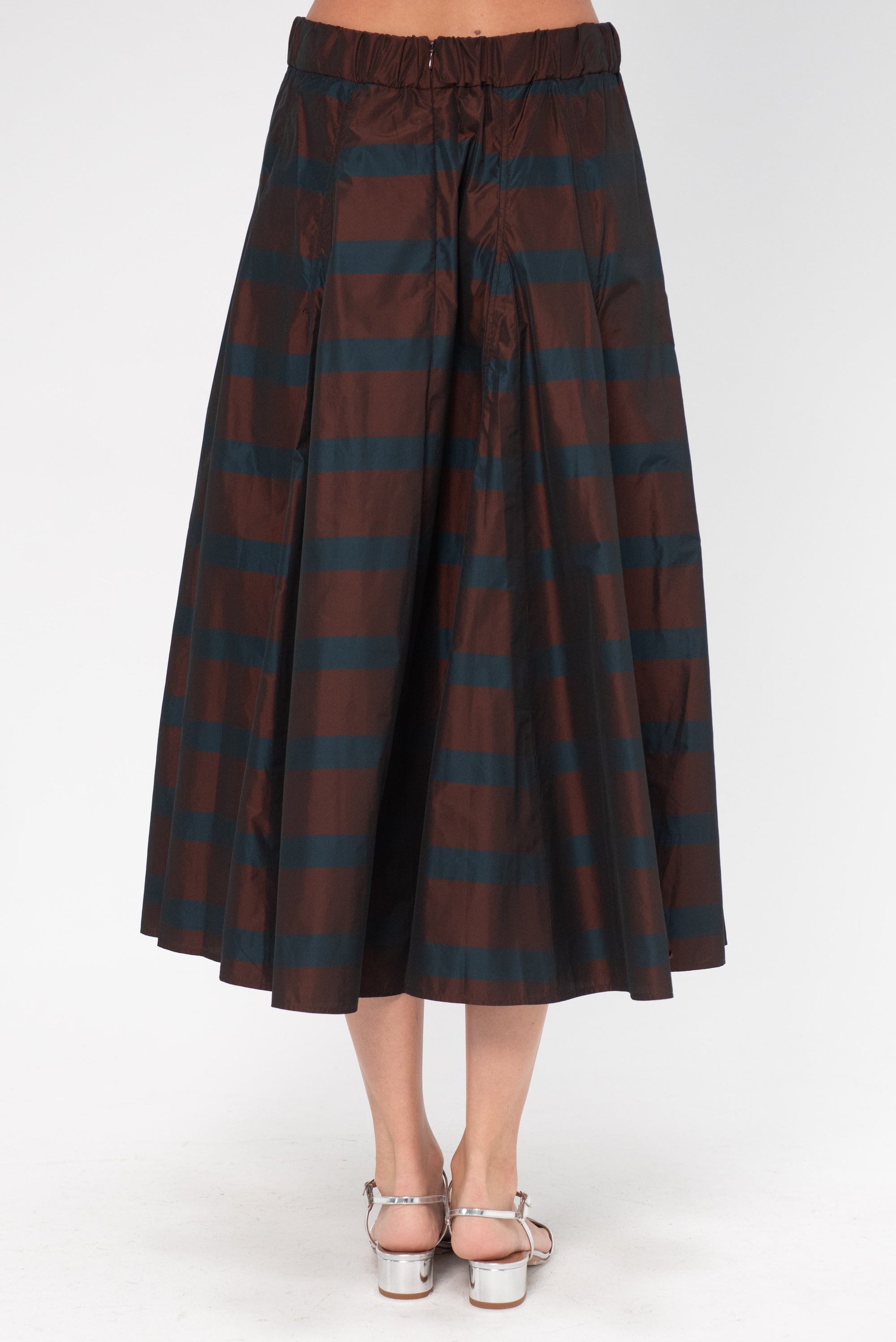 ODEEH - Striped Taffeta Skirt, Burgundy