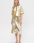 Kick Pleat Exclusive Clem Skirt, Silver & Gold