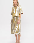 Kick Pleat Exclusive Clem Skirt, Silver & Gold