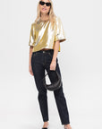 Kick Pleat Exclusive Elm Top, Silver & Gold