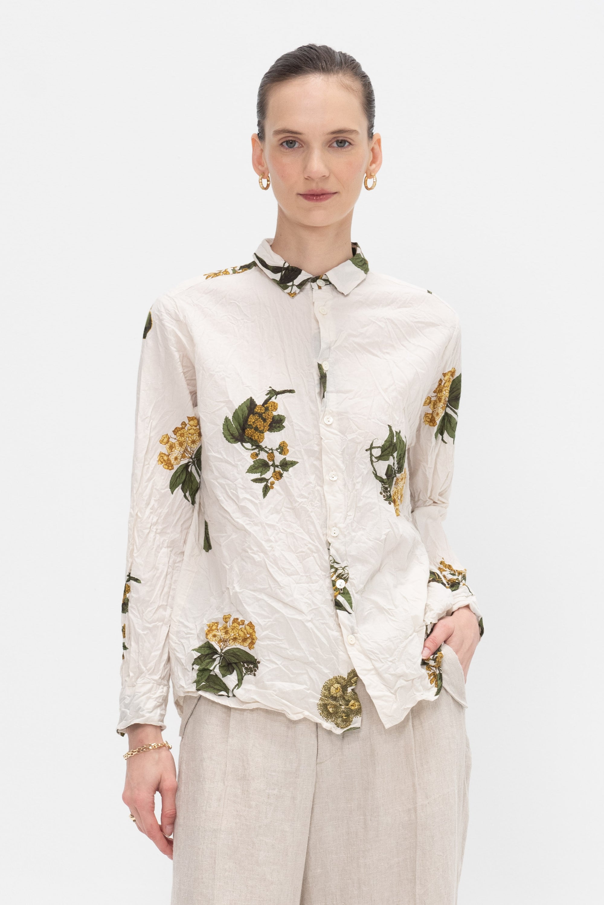 Blouse Summer Botanical Print, Ivory