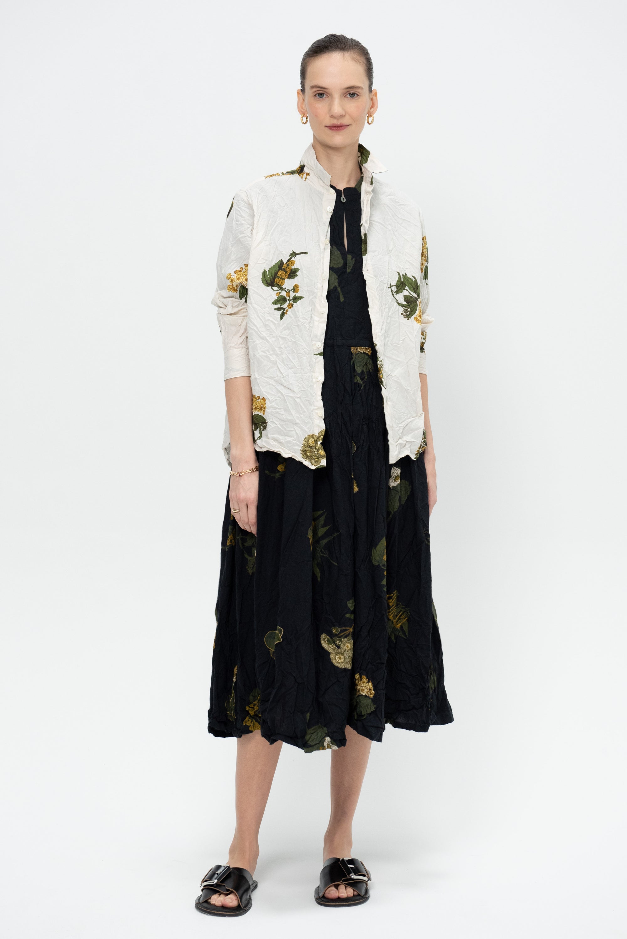 Summer Botanical Print Dress, Black