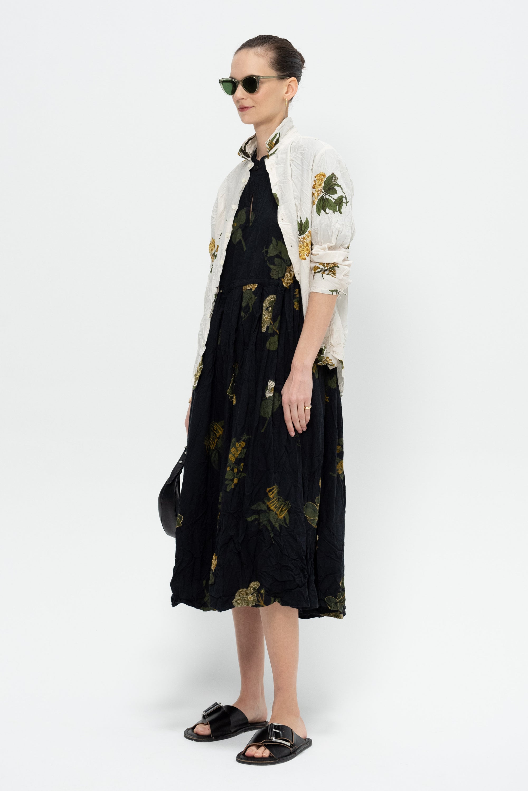 Summer Botanical Print Dress, Black