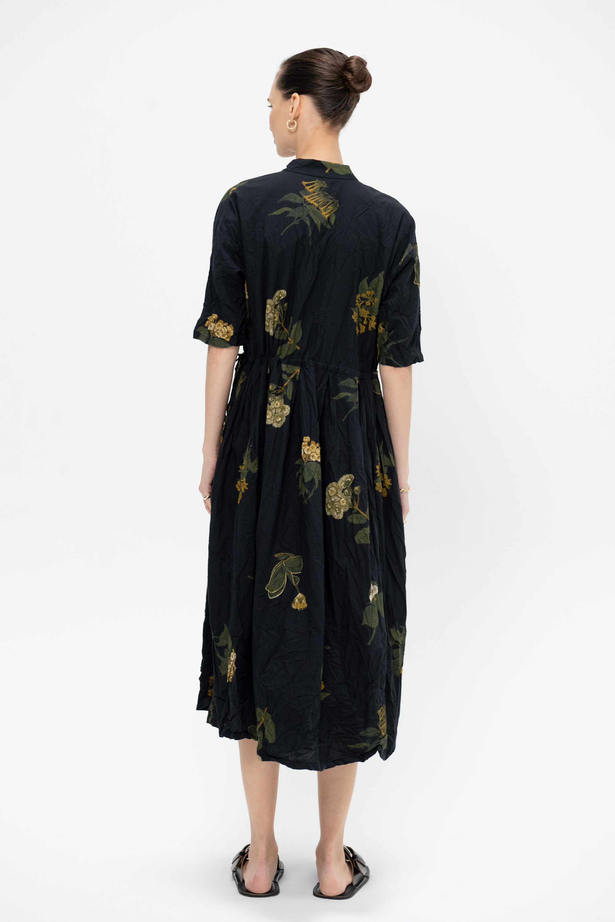 Summer Botanical Print Dress, Black