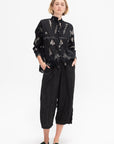 Stripe Crinkle Wide Pants, Black