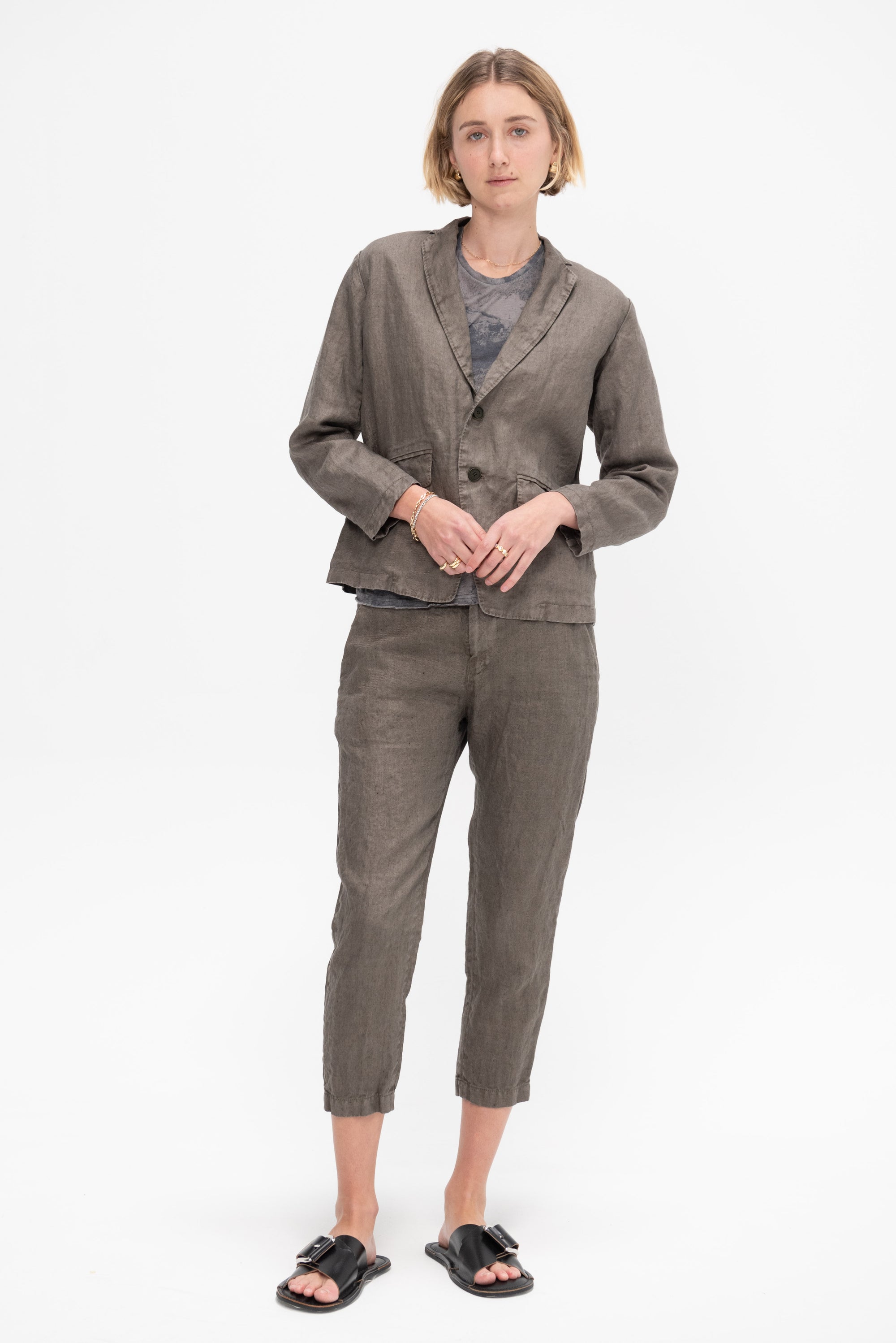 Linen Twill Tailored Jacket, Khaki