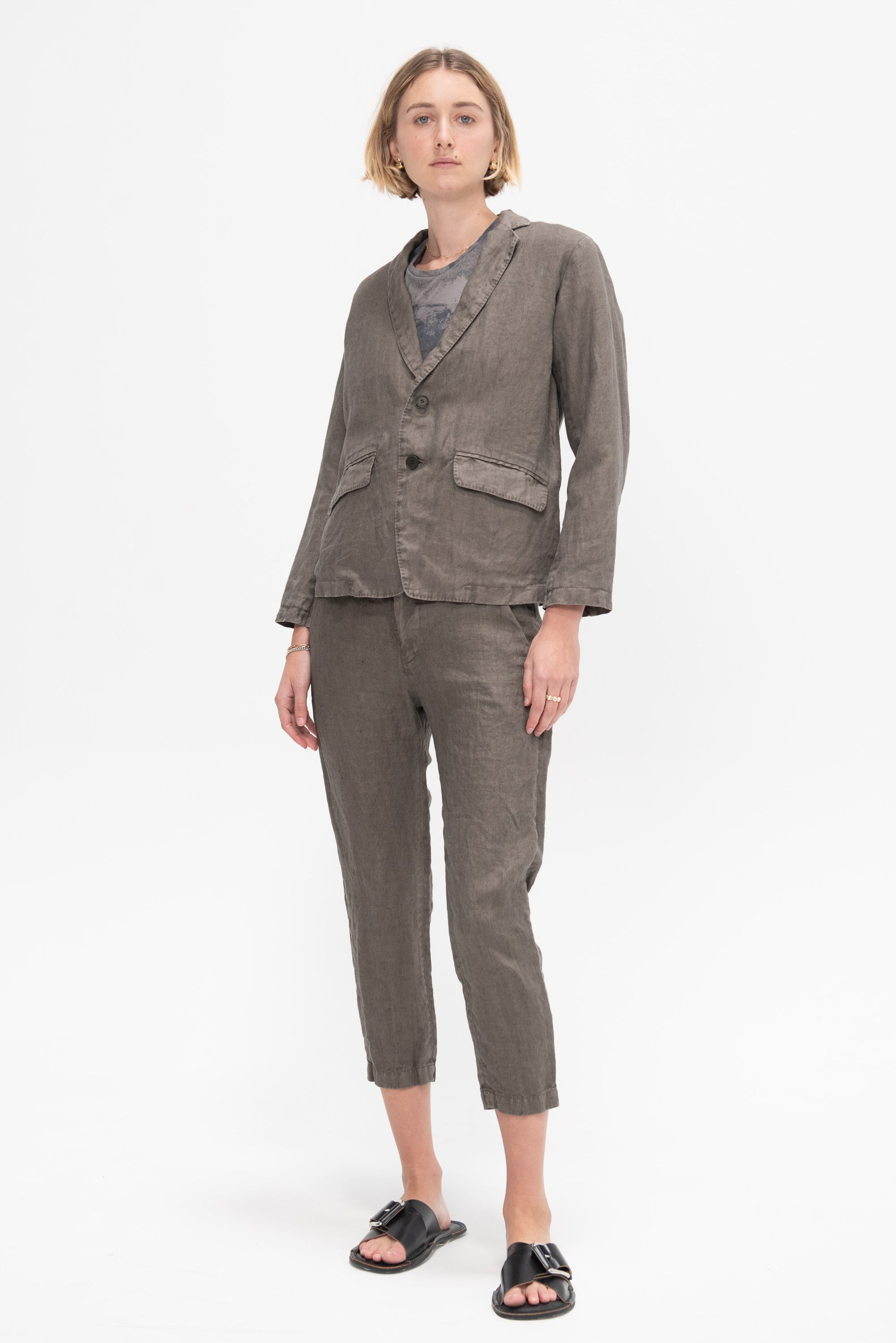 Linen Twill Tailored Jacket, Khaki