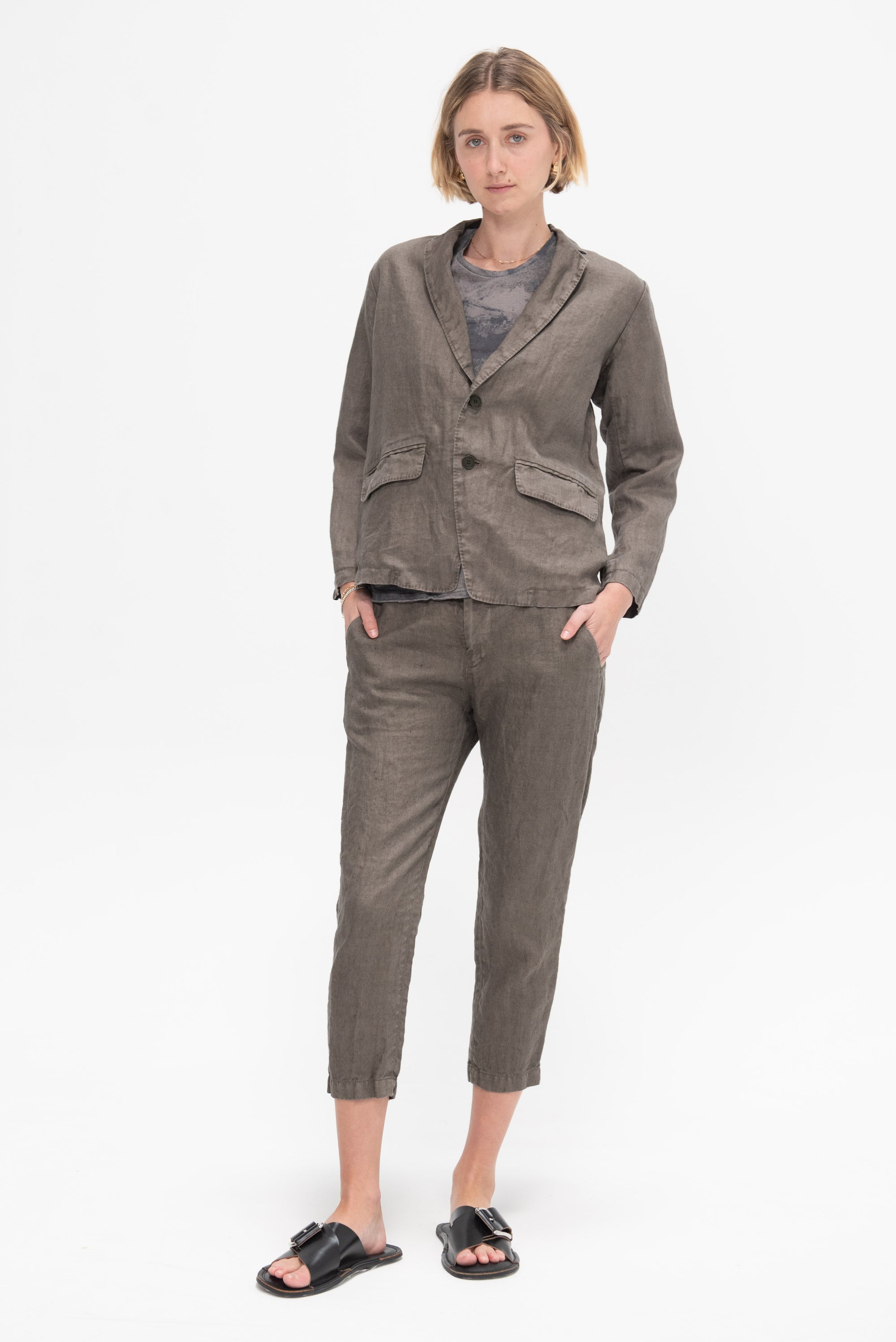 Linen Twill Tailored Jacket, Khaki