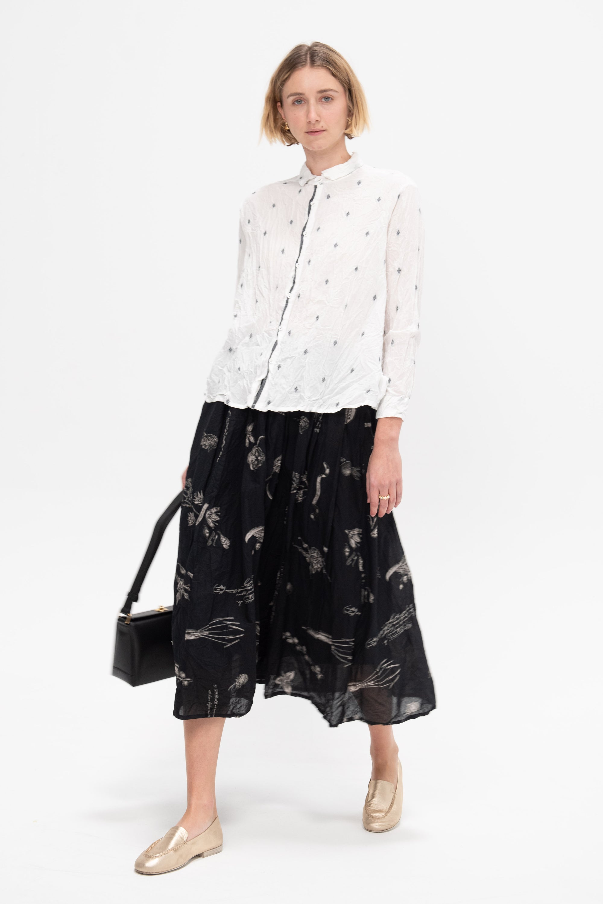 Plant Growth Print Skirt, Black