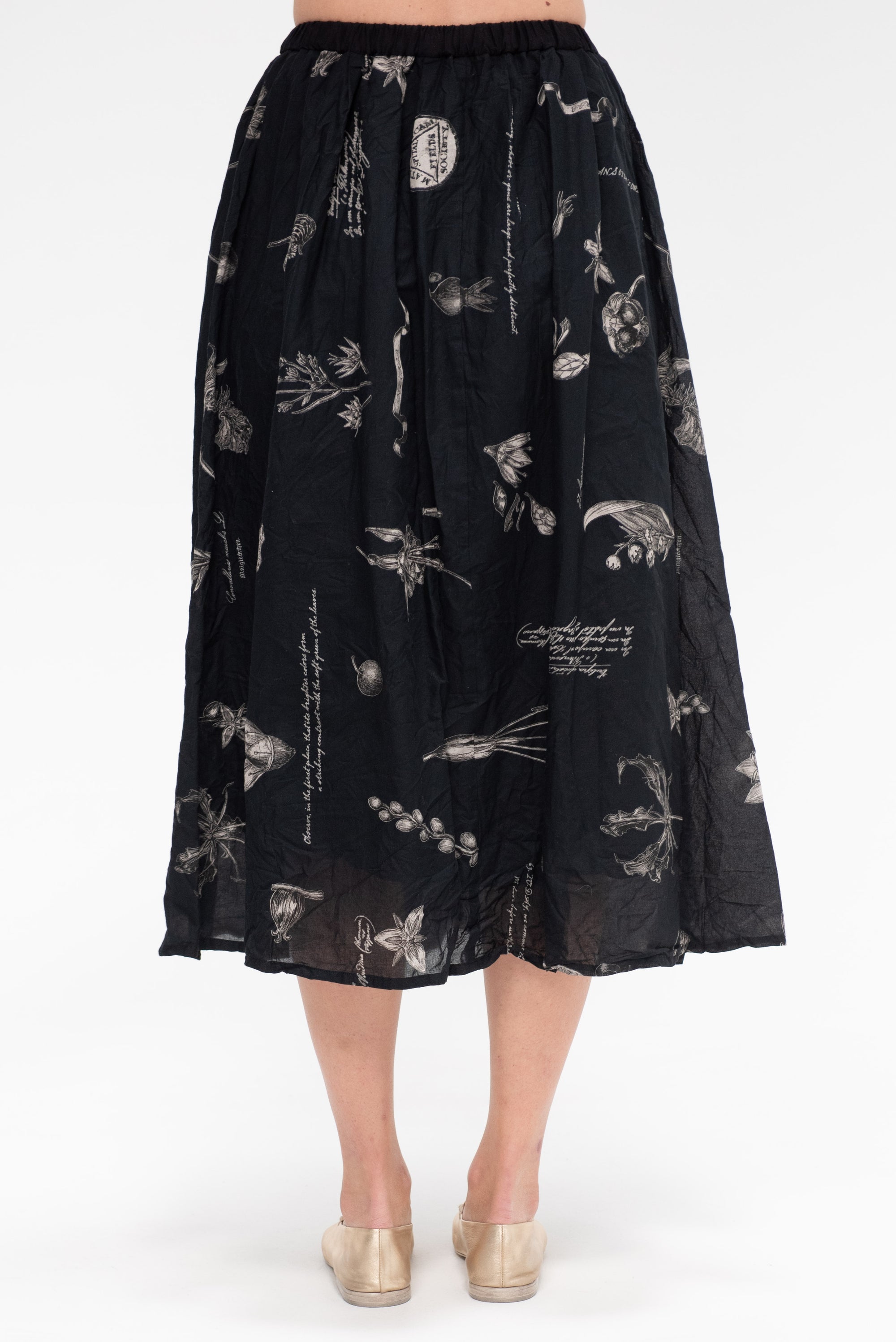 Plant Growth Print Skirt, Black