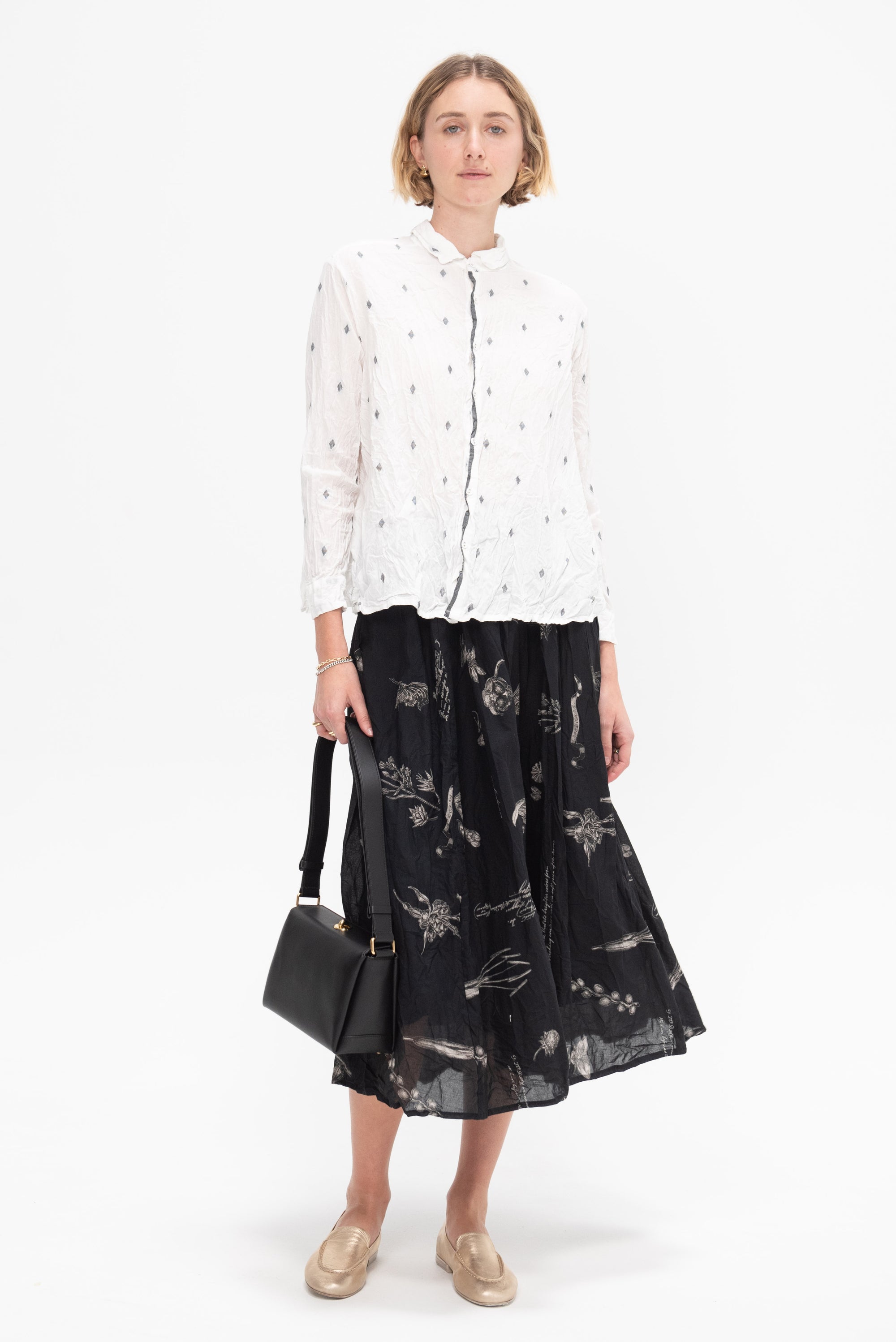 Plant Growth Print Skirt, Black