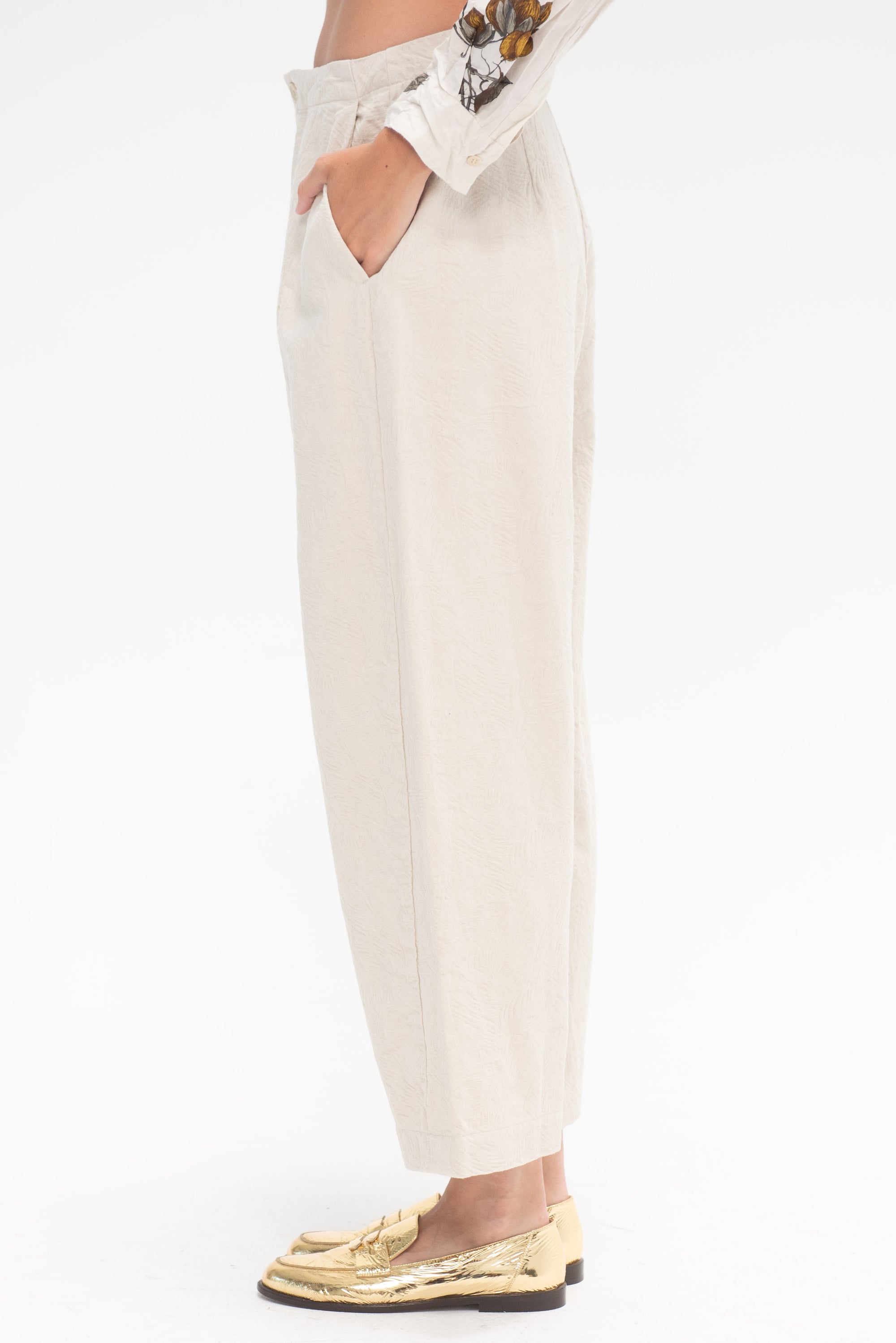 PAS DE CALAIS - Recycled Denim Coniferous Tree Jacquard Wide Pants, Ivory