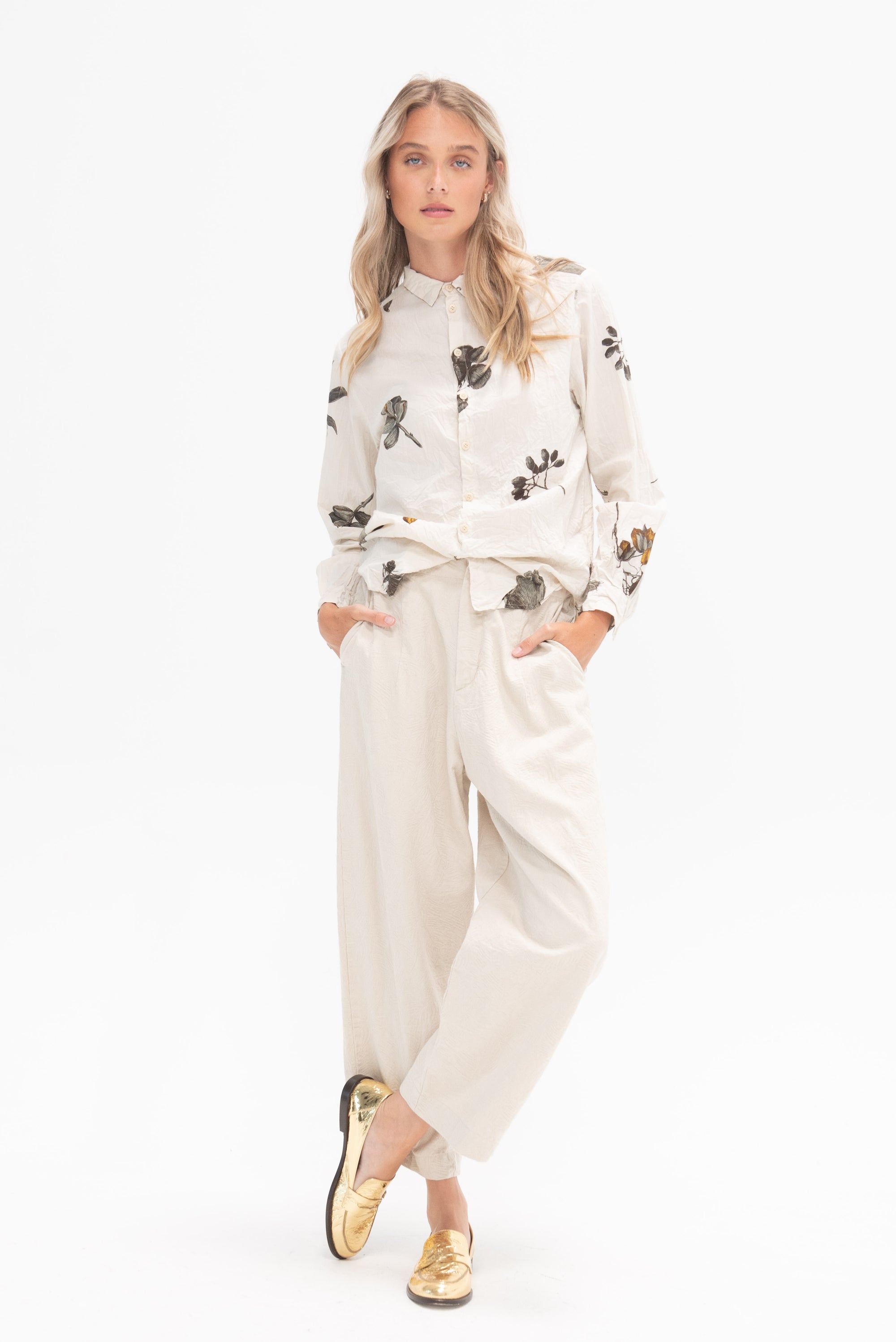 PAS DE CALAIS - Recycled Denim Coniferous Tree Jacquard Wide Pants, Ivory