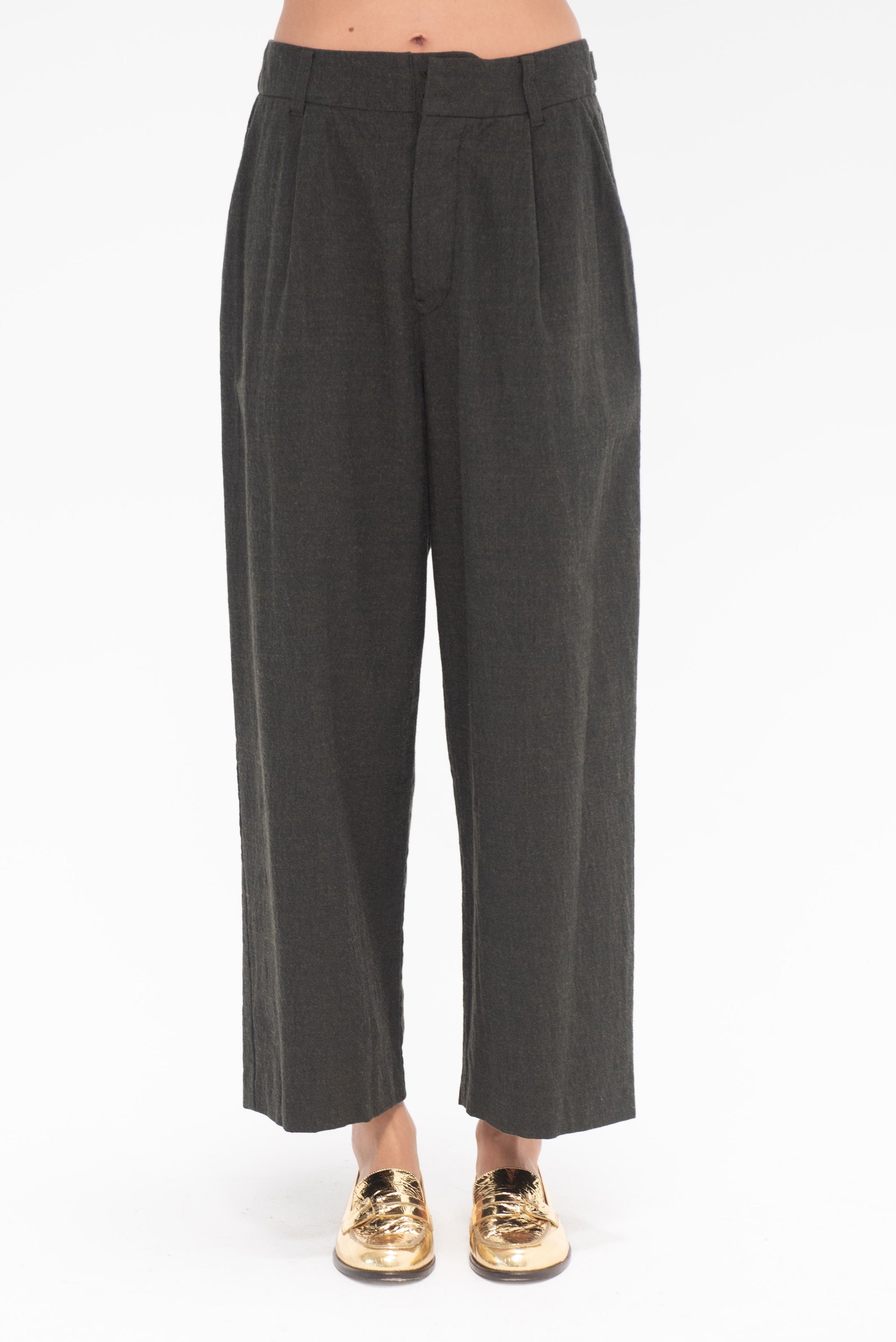 PAS DES CALAIS - Wide Wool Pants, Khaki