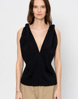 V-Neckline Viscose Top, Black