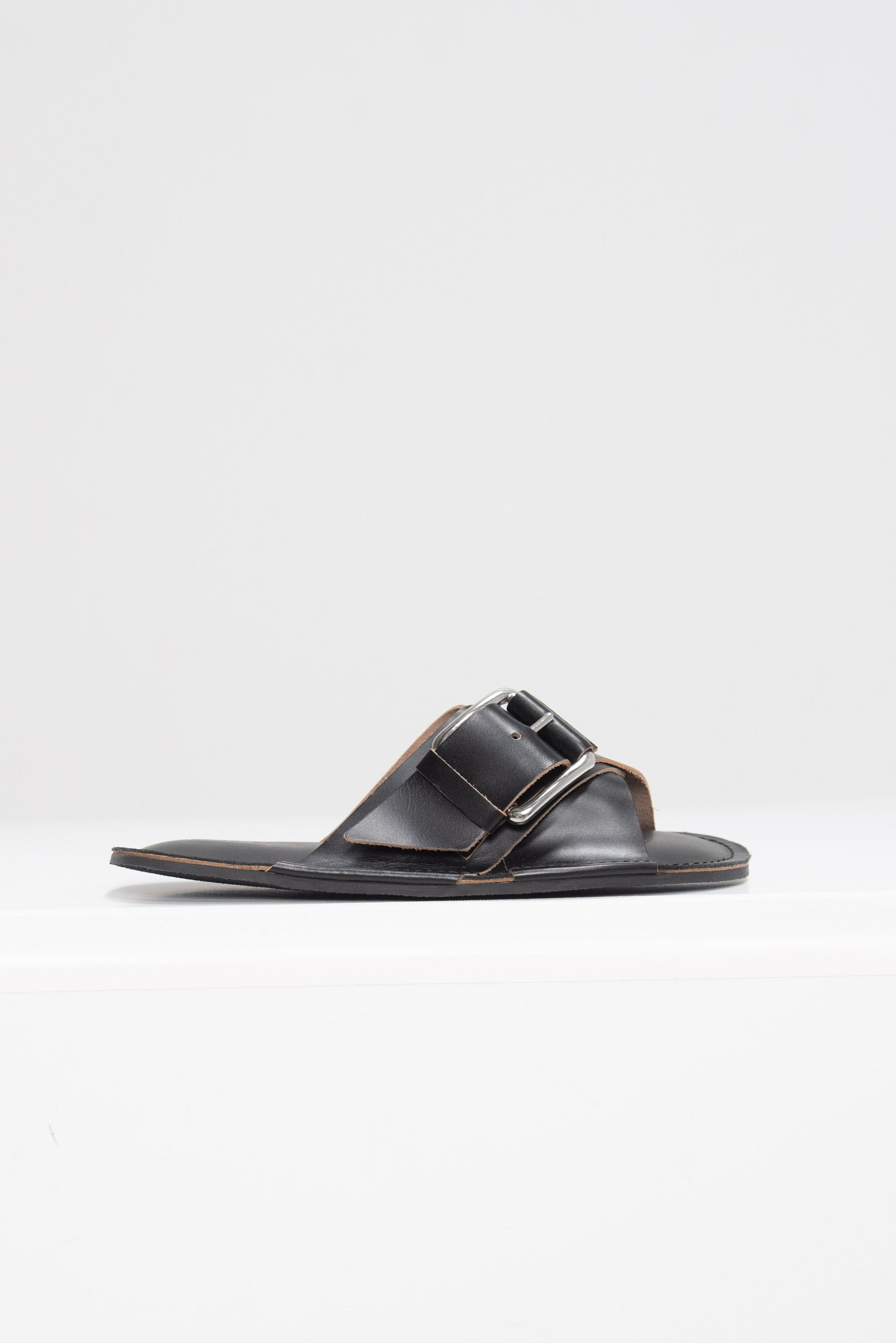 PLAN C - Cross Strap Leather Sandal, Black