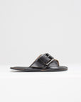 PLAN C - Cross Strap Leather Sandal, Black