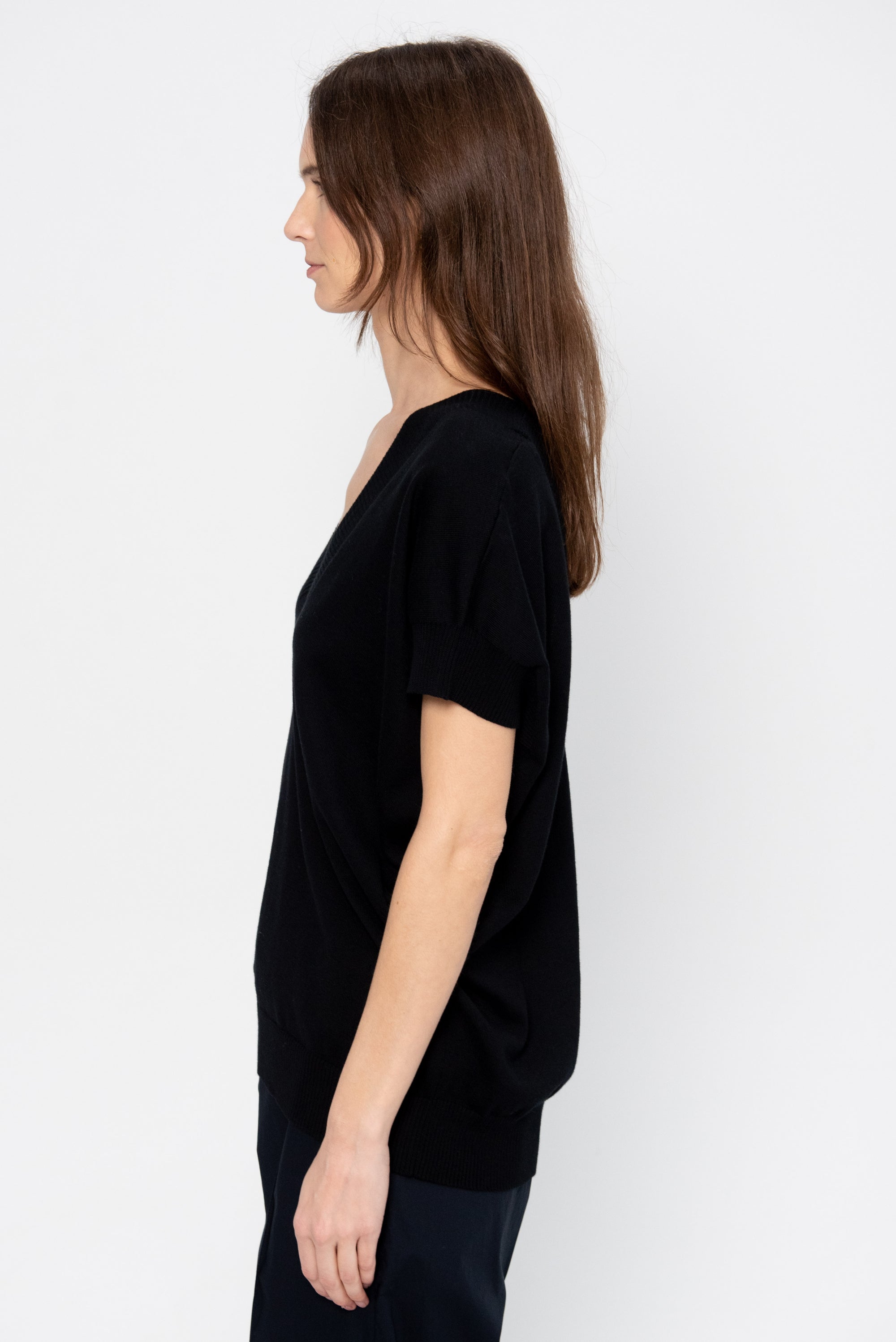 V-Neck Knitted Cotton Sweater, Black