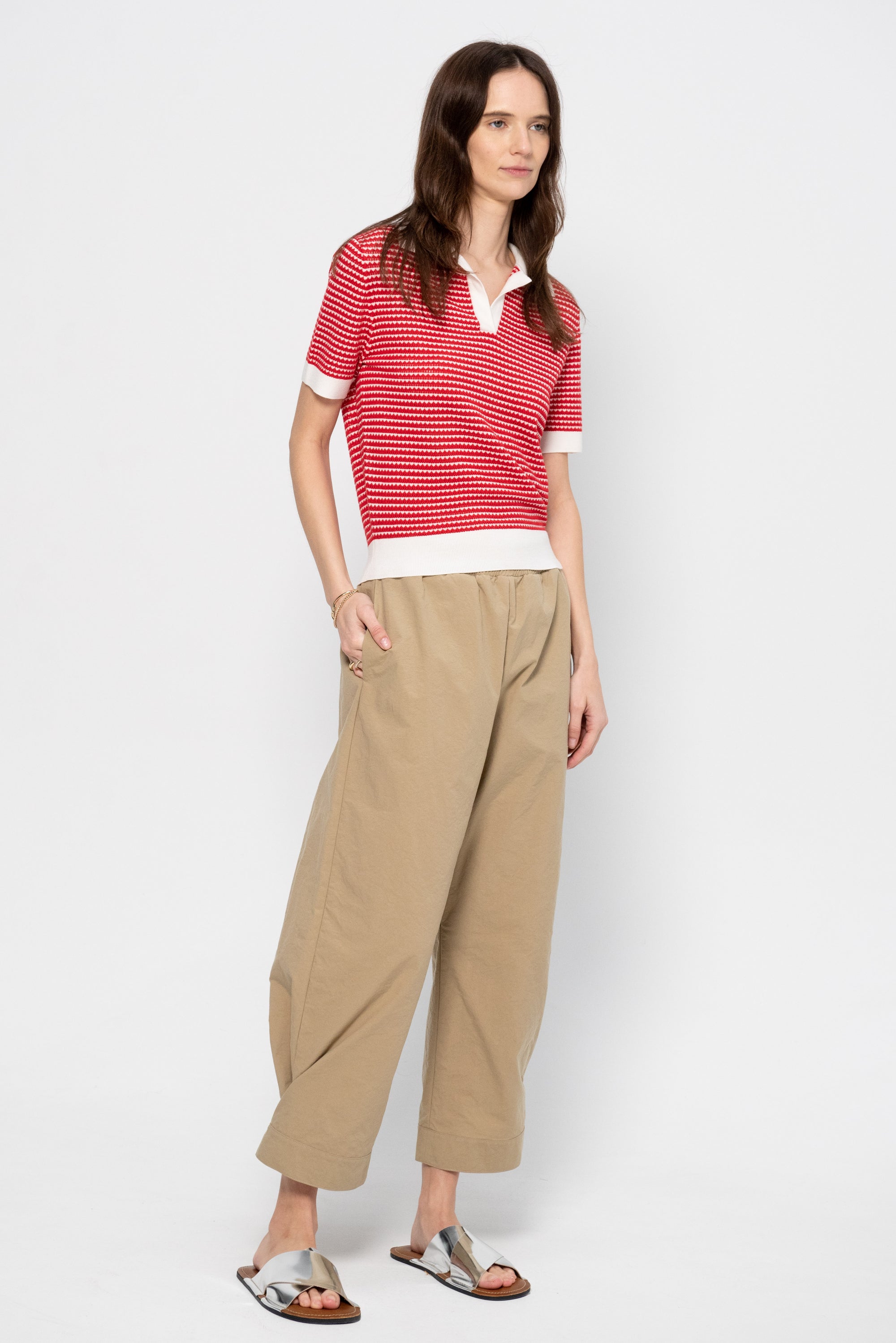 Elasticated Technical Panama Pants, Sand