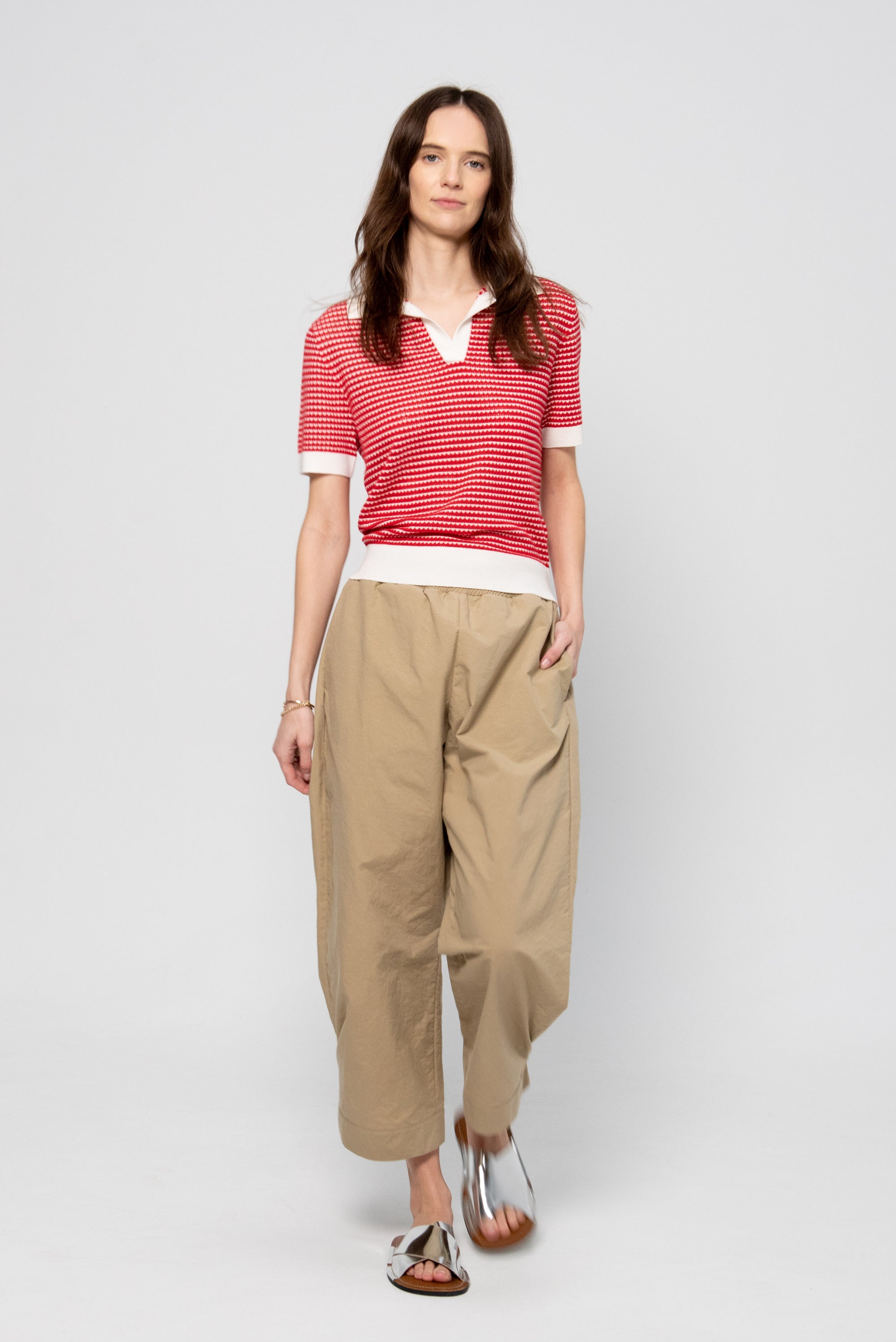 Elasticated Technical Panama Pants, Sand