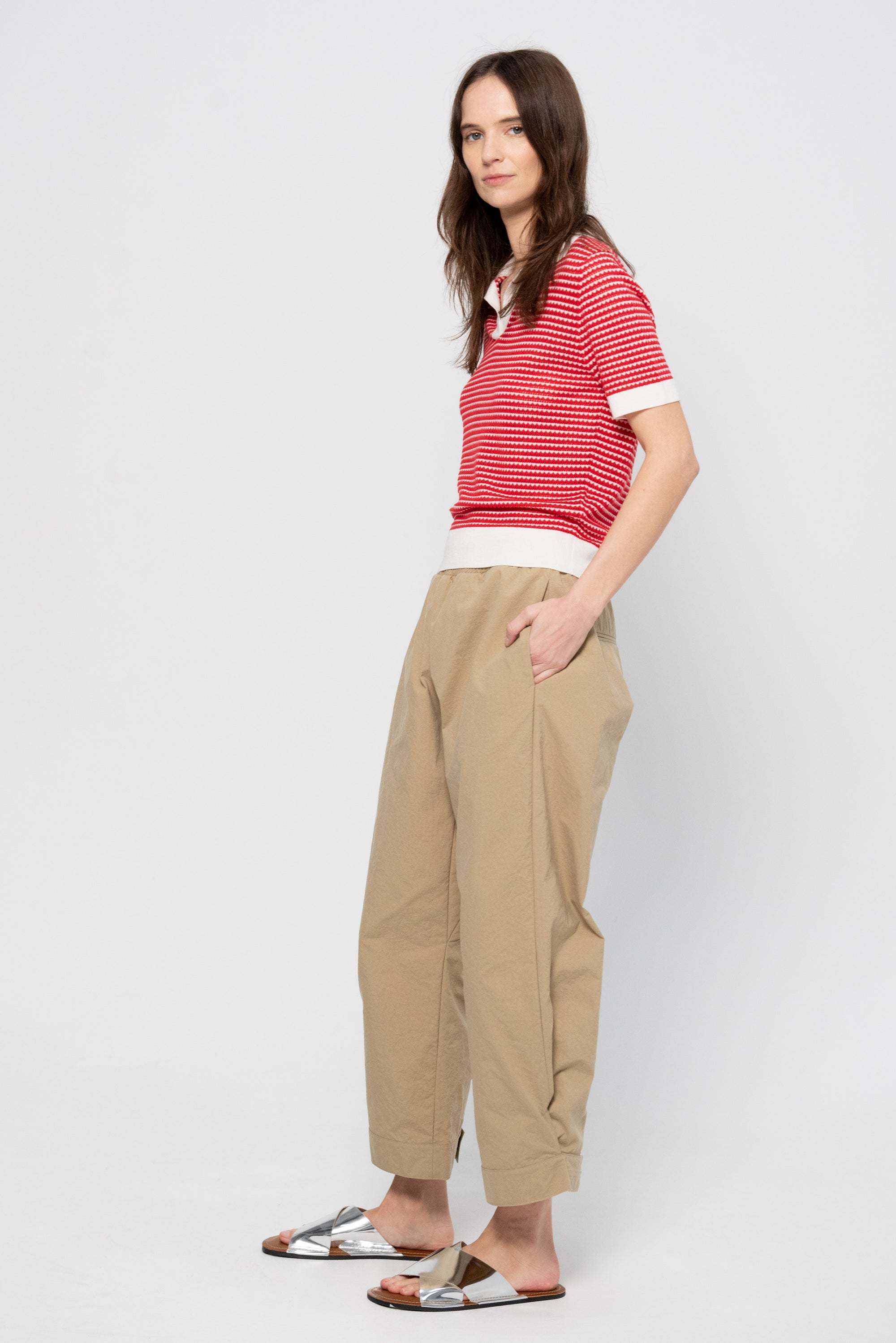 Elasticated Technical Panama Pants, Sand