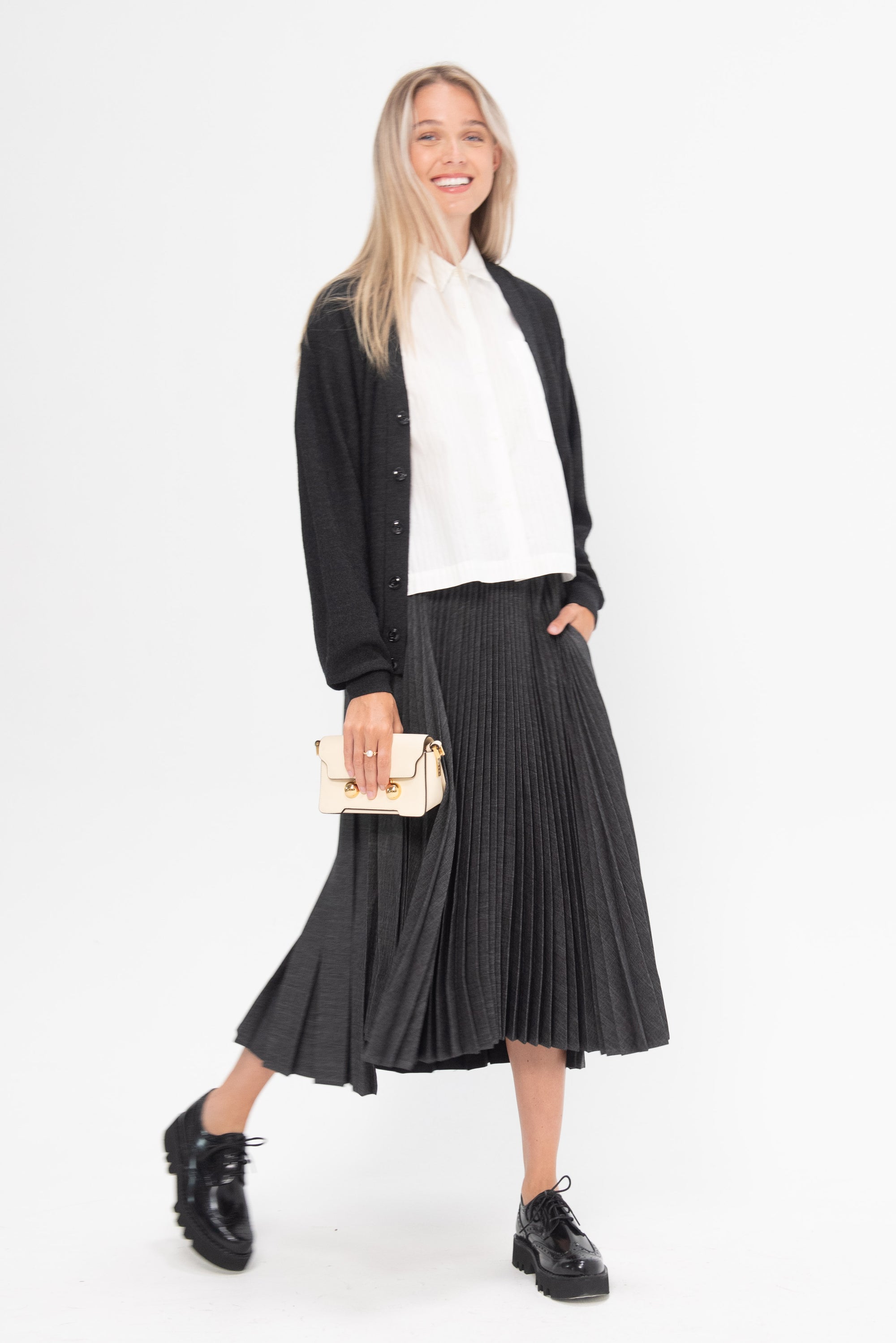 PLAN C - Pleated Midi Skirt, Dark Grey