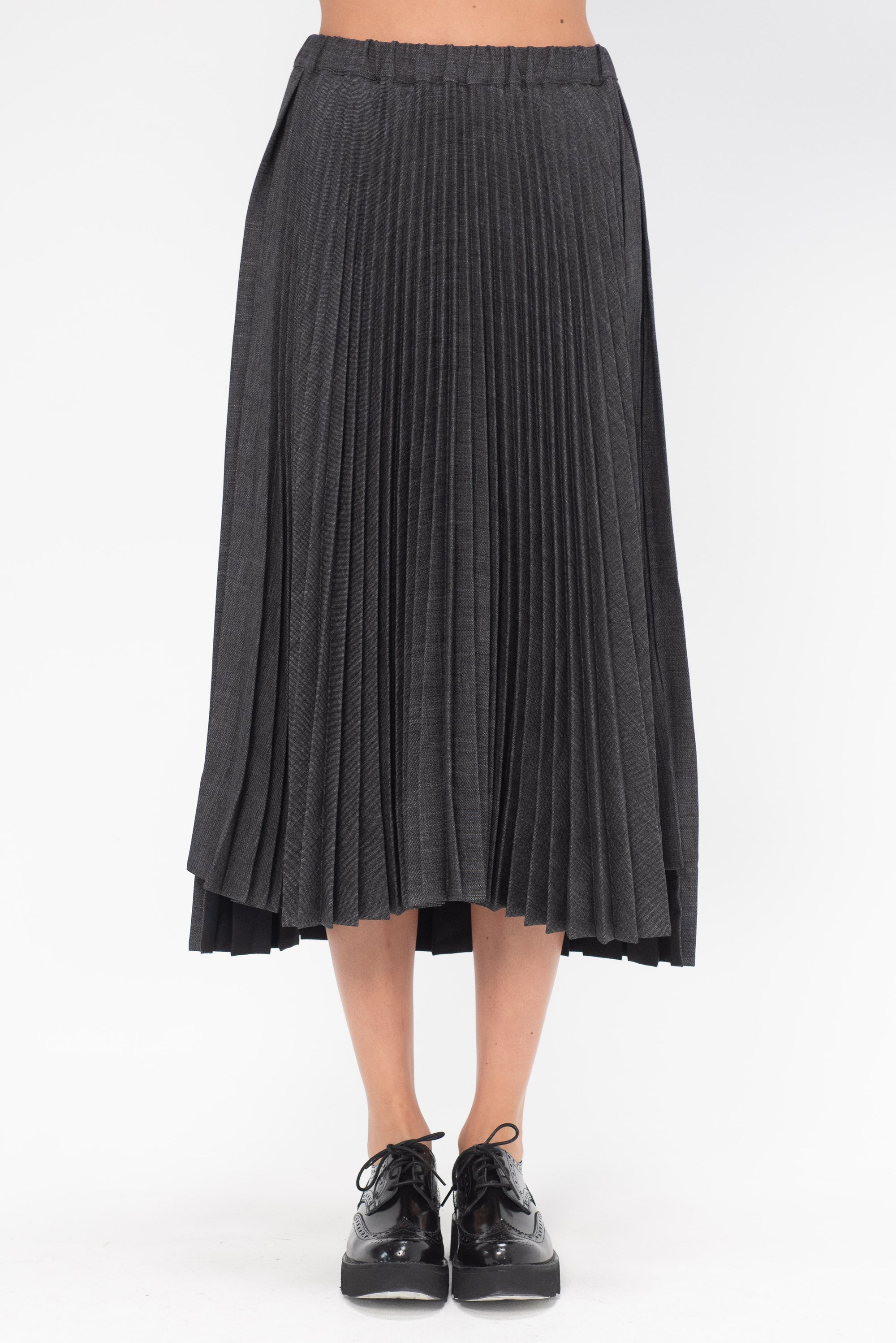 PLAN C - Pleated Midi Skirt, Dark Grey