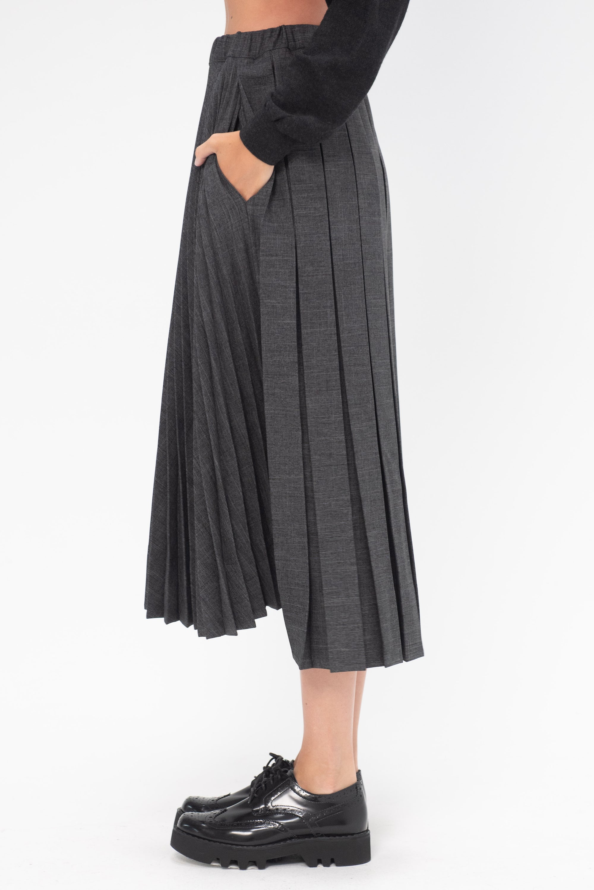 PLAN C - Pleated Midi Skirt, Dark Grey