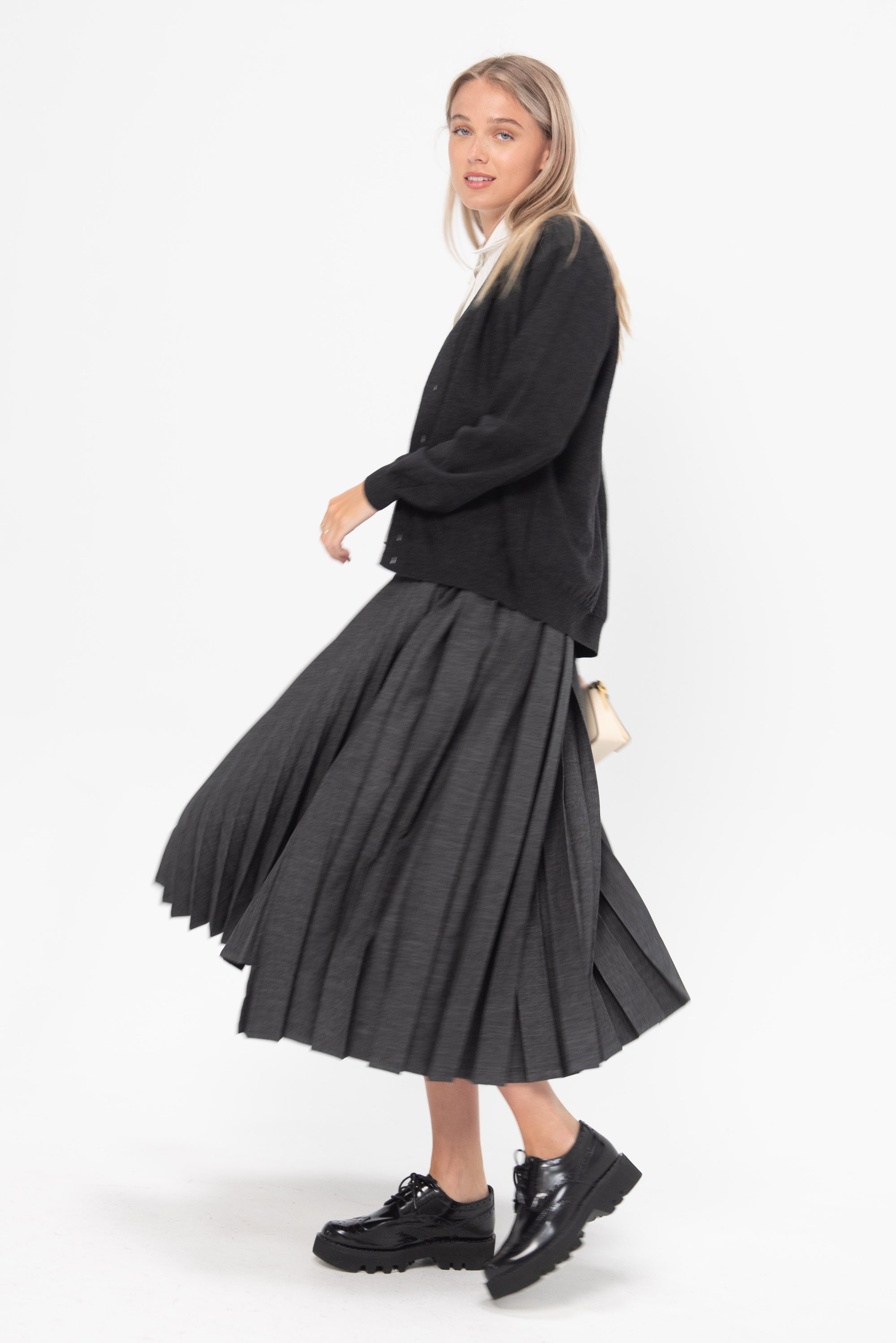 PLAN C - Pleated Midi Skirt, Dark Grey